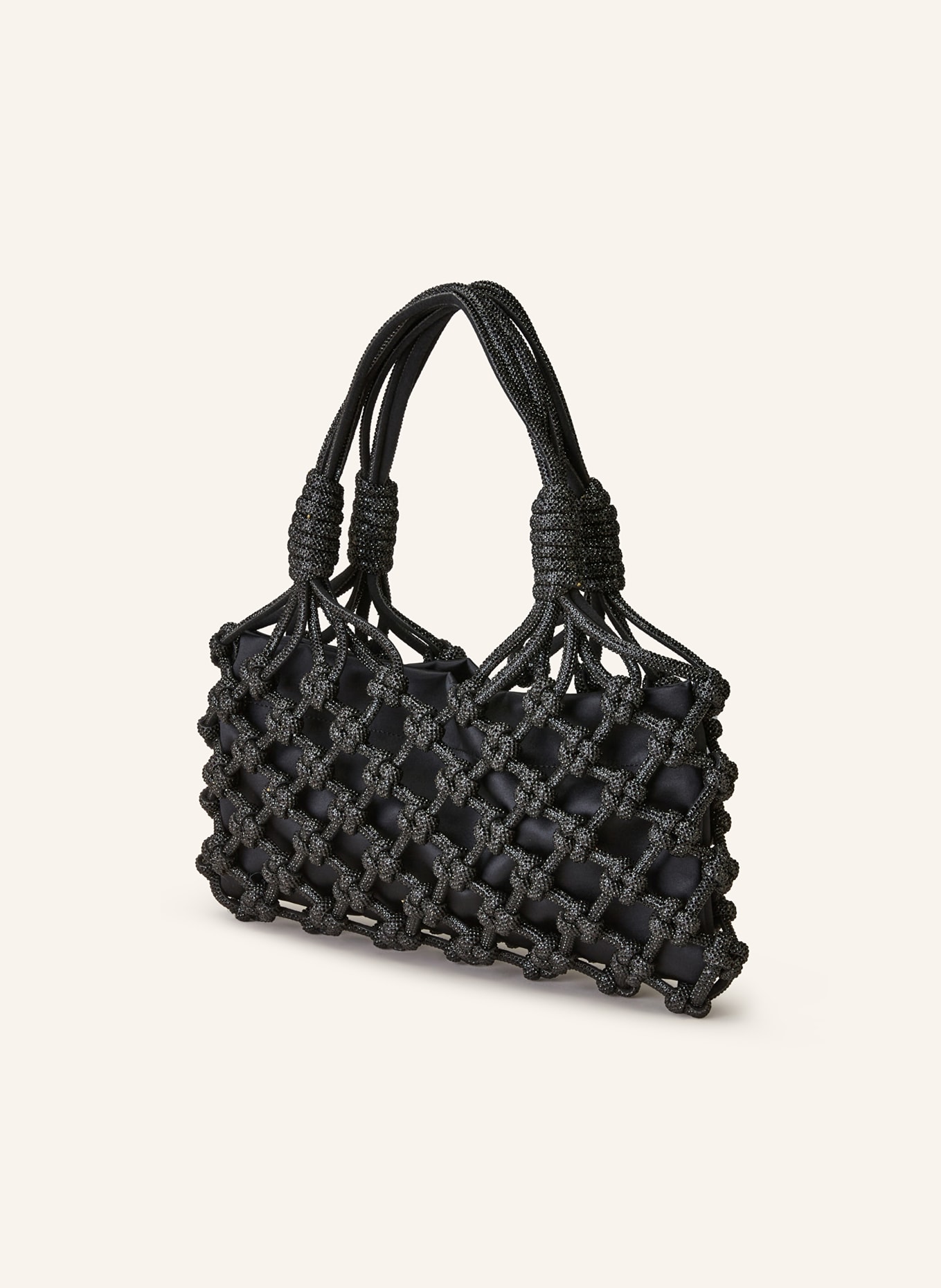 HIBOURAMA Handbag LOLA BAGUETTE with pouch and decorative gems, Color: BLACK (Image 2)