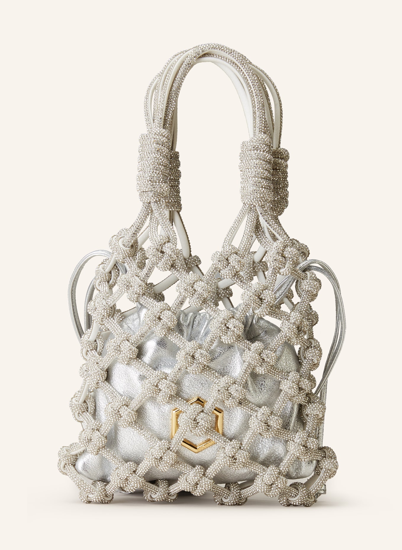 HIBOURAMA Handbag LOLA with pouch and decorative gems, Color: SILVER (Image 1)