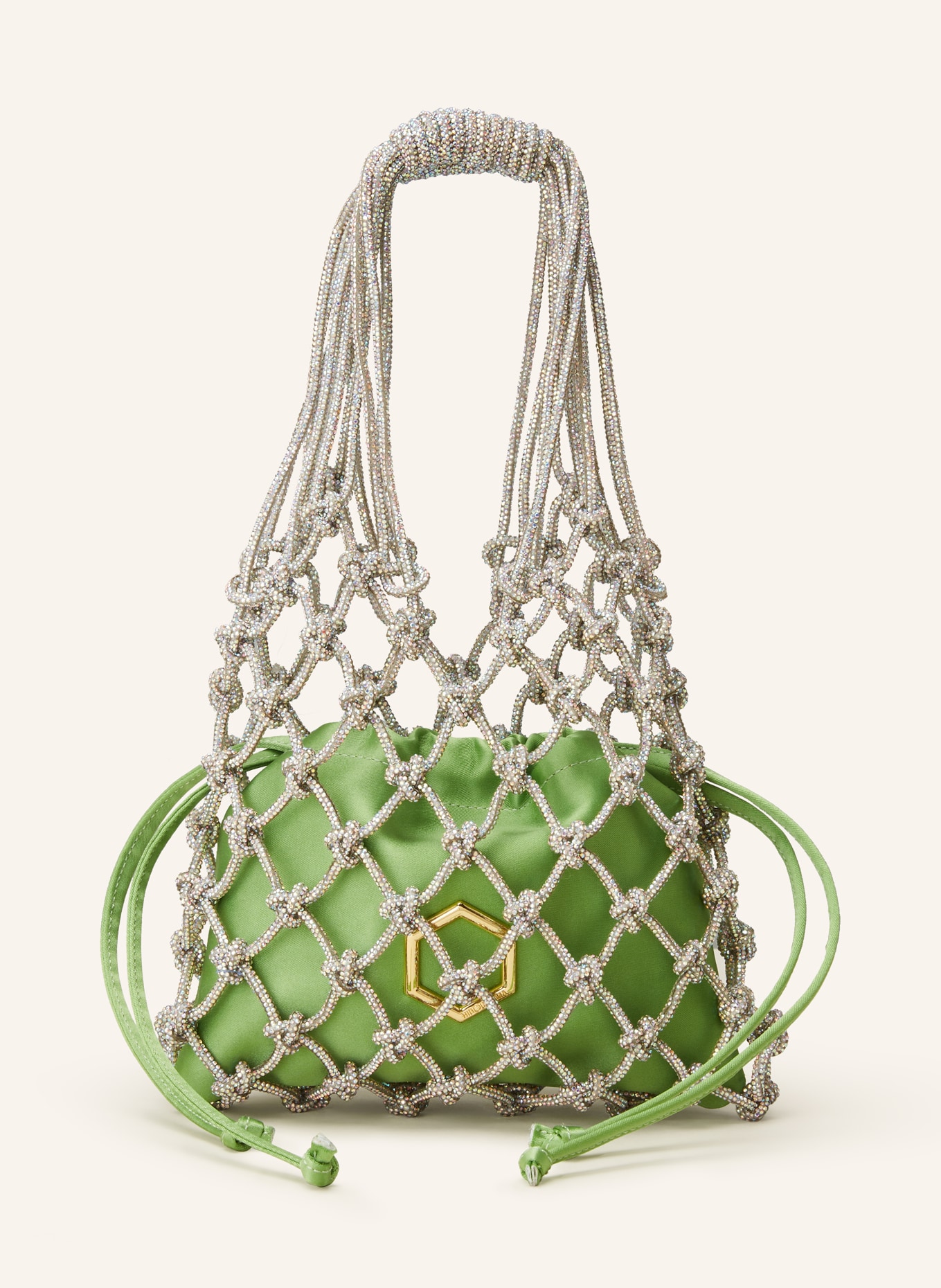 HIBOURAMA Handtasche CARRIE mit Pouch und Schmucksteinen, Farbe: SILBER/ HELLGRÜN (Bild 1)