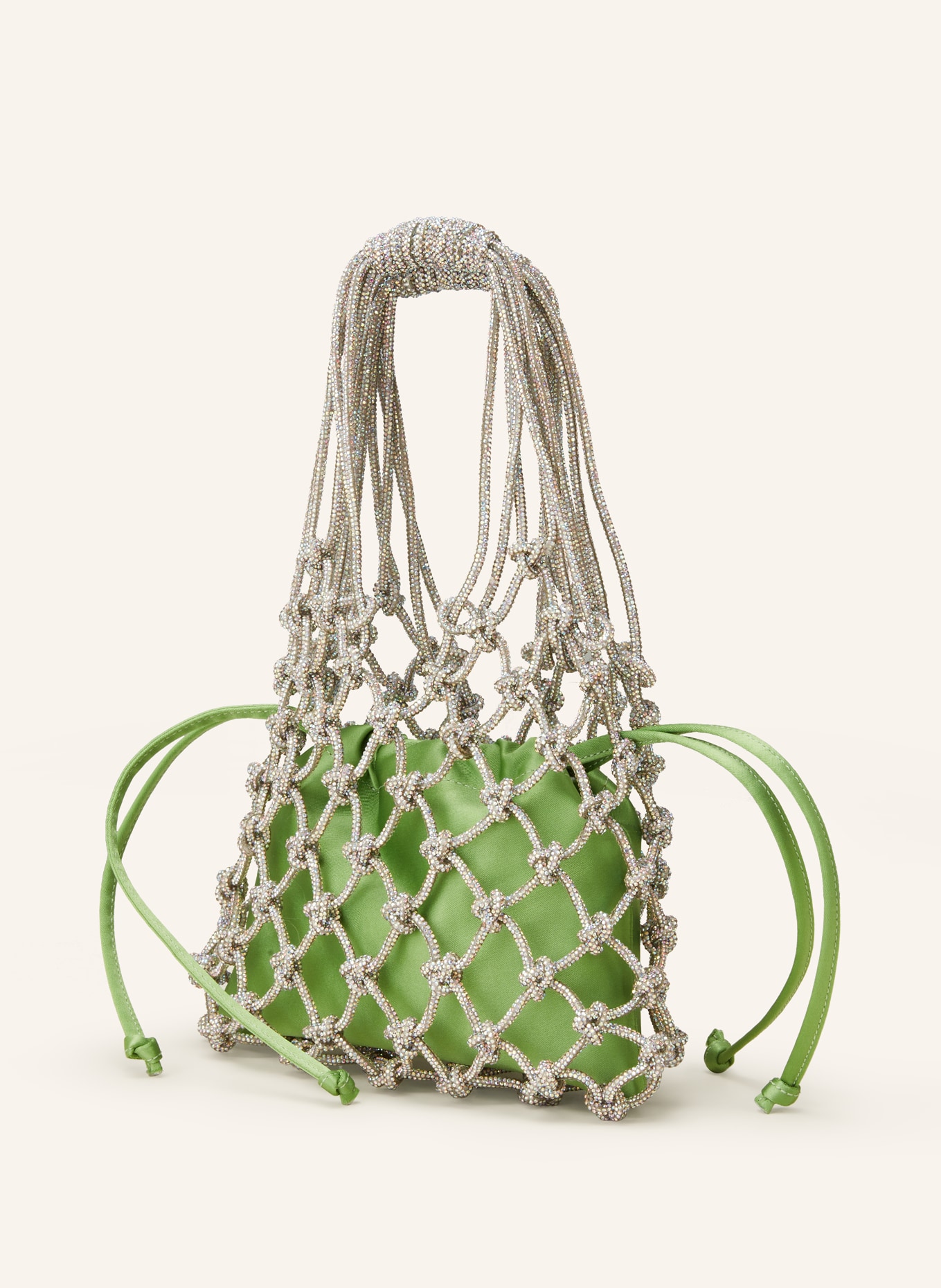 HIBOURAMA Handtasche CARRIE mit Pouch und Schmucksteinen, Farbe: SILBER/ HELLGRÜN (Bild 2)