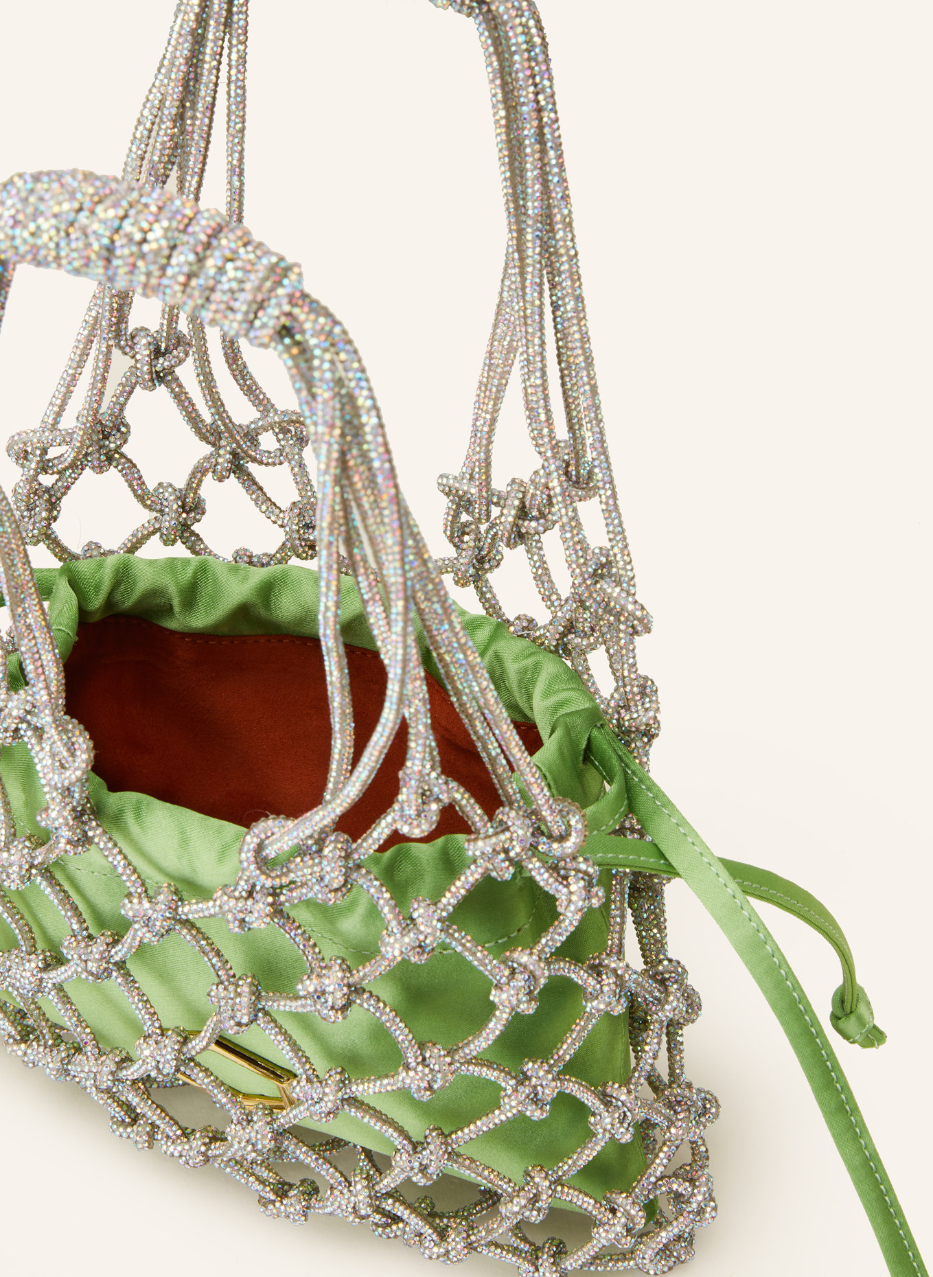 HIBOURAMA Handbag CARRIE with pouch und decorative gems, Color: SILVER/ LIGHT GREEN (Image 3)
