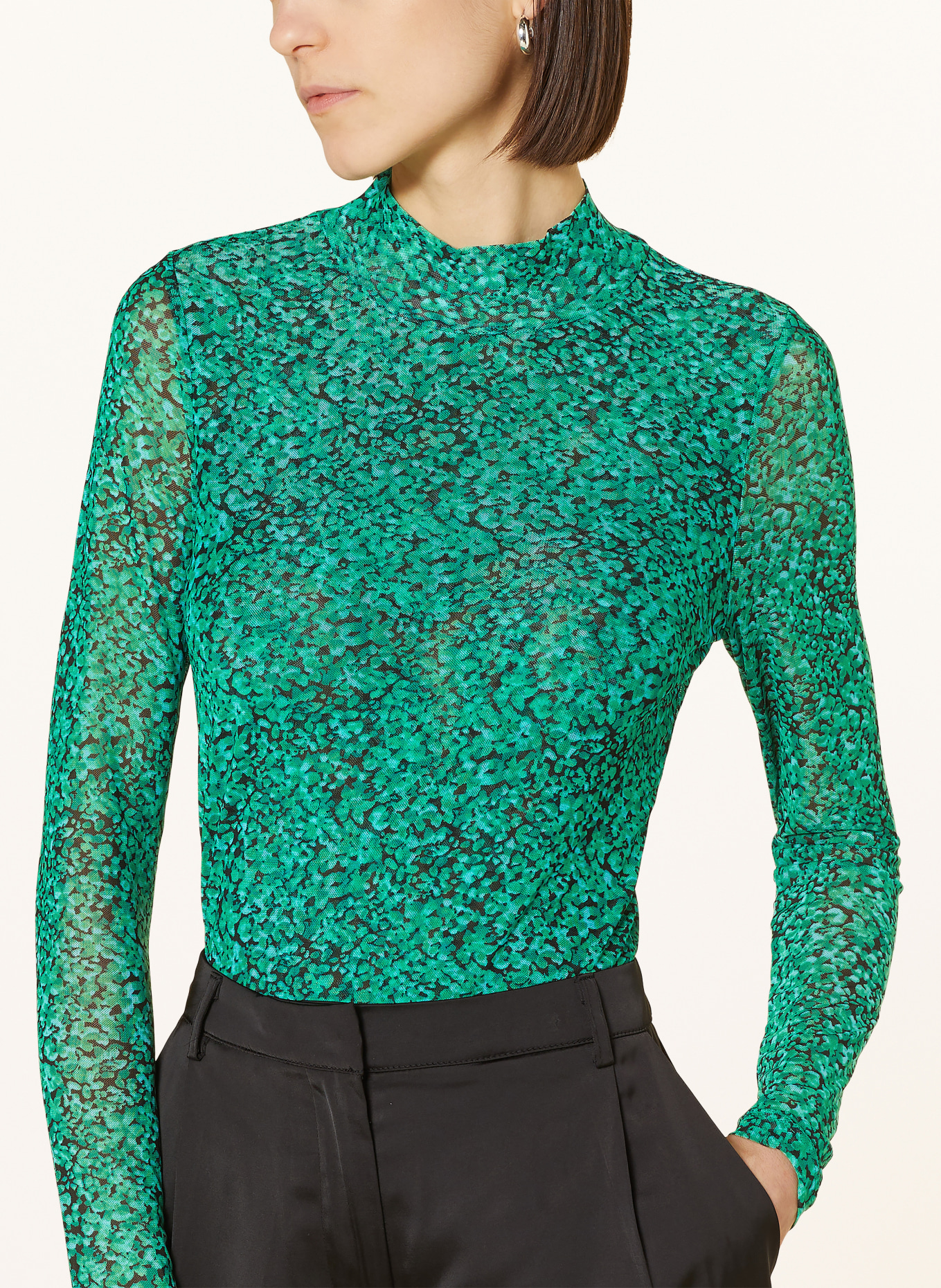 WHISTLES Long sleeve shirt in mesh, Color: BLACK/ GREEN/ DARK GREEN (Image 4)