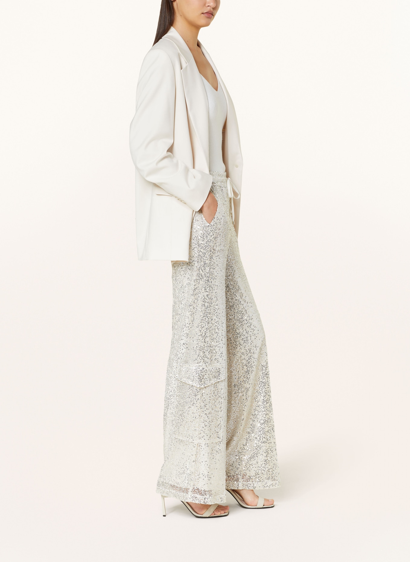 CAMBIO Wide leg trousers with sequins, Color: SILVER (Image 4)