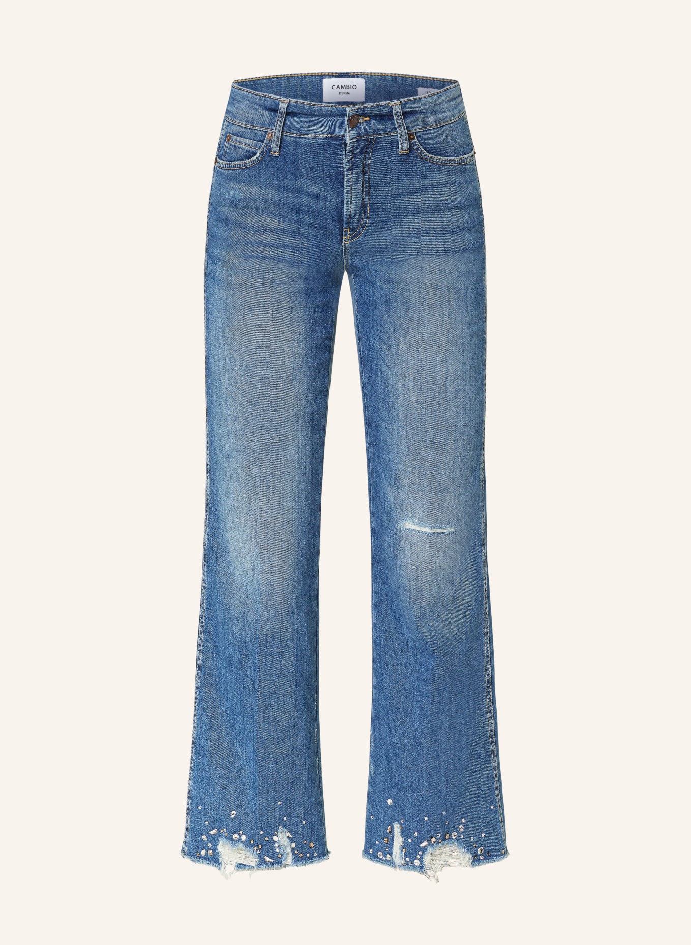 CAMBIO 7/8 jeans FRANCESCA with decorative gems, Color: 5214 vintage dark destroy hem (Image 1)