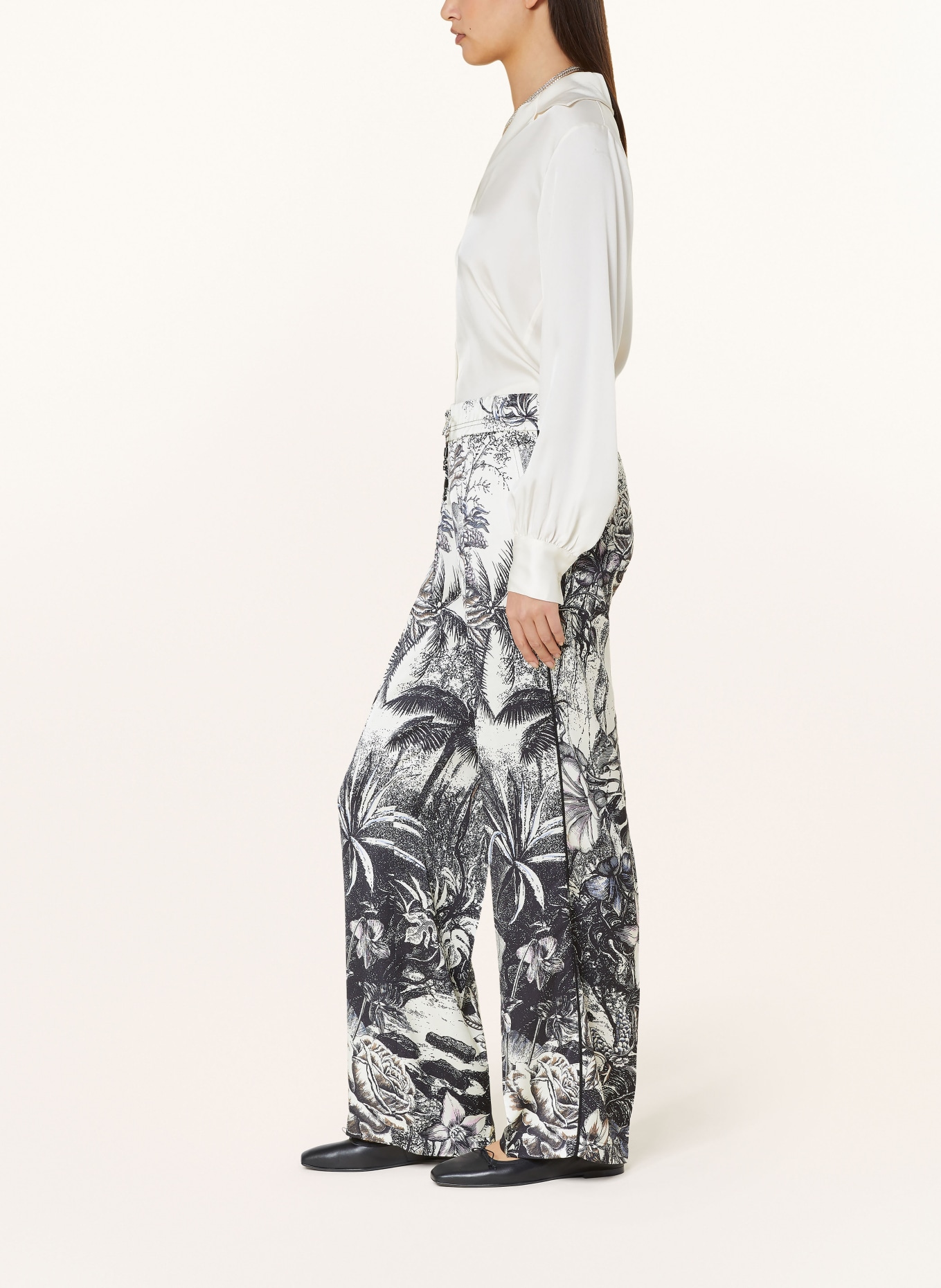 CAMBIO Spodnie marlena AVRIL z satyny z lampasami, Kolor: CZARNY/ KREMOWY (Obrazek 4)