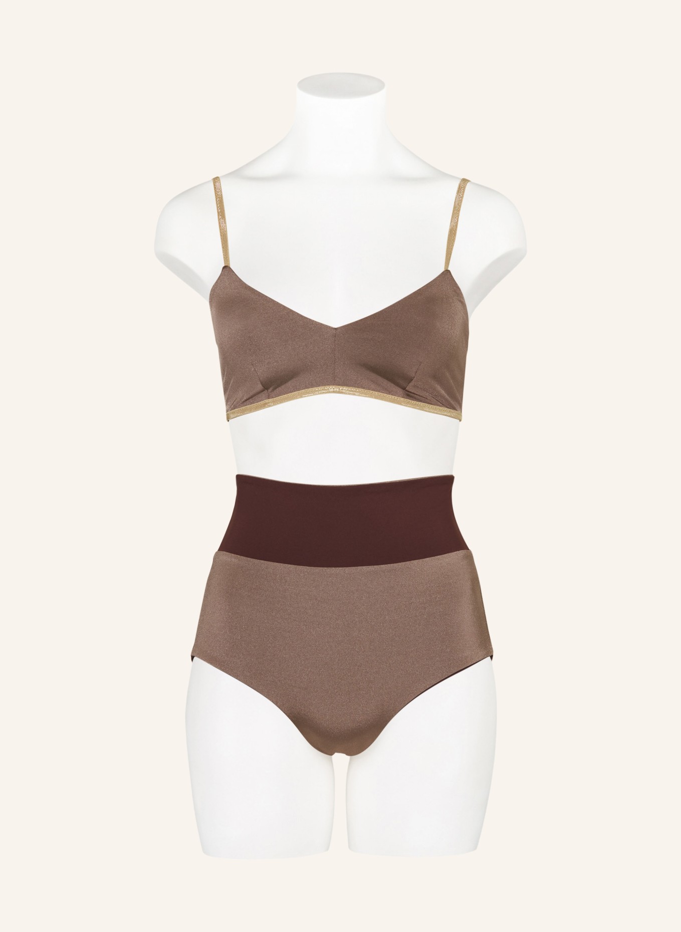 MYMARINI Góra od bikini bralette CLASSIC SHINE, model dwustronny z błyszczącą przędzą, Kolor: JASNOBRĄZOWY (Obrazek 2)
