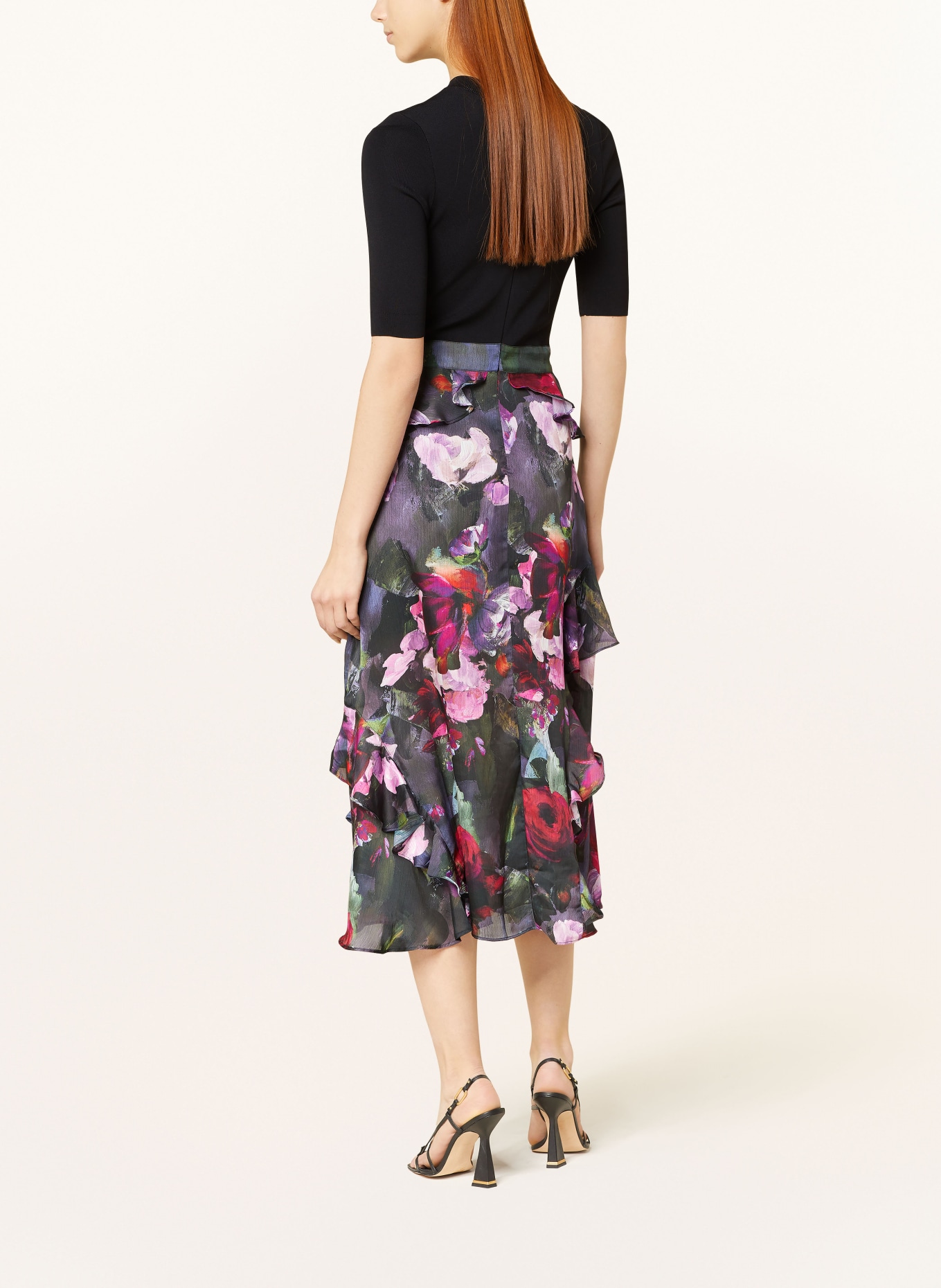 TED BAKER Dress ROWANA in mixed materials with frills, Color: BLACK/ GREEN/ PINK (Image 3)