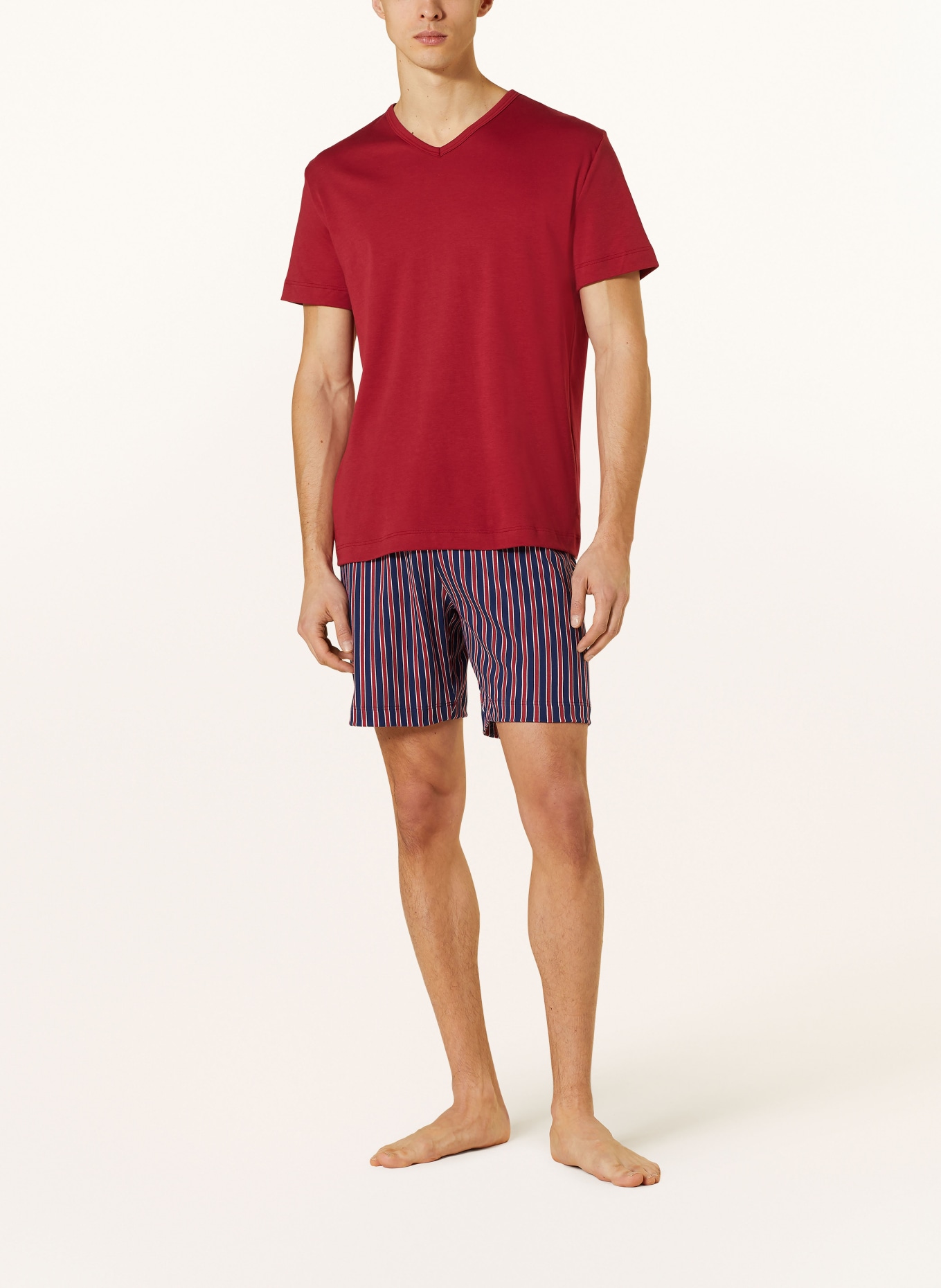mey Pajama shorts series GRAPHIC STRIPES, Color: DARK BLUE/ DARK RED/ WHITE (Image 2)