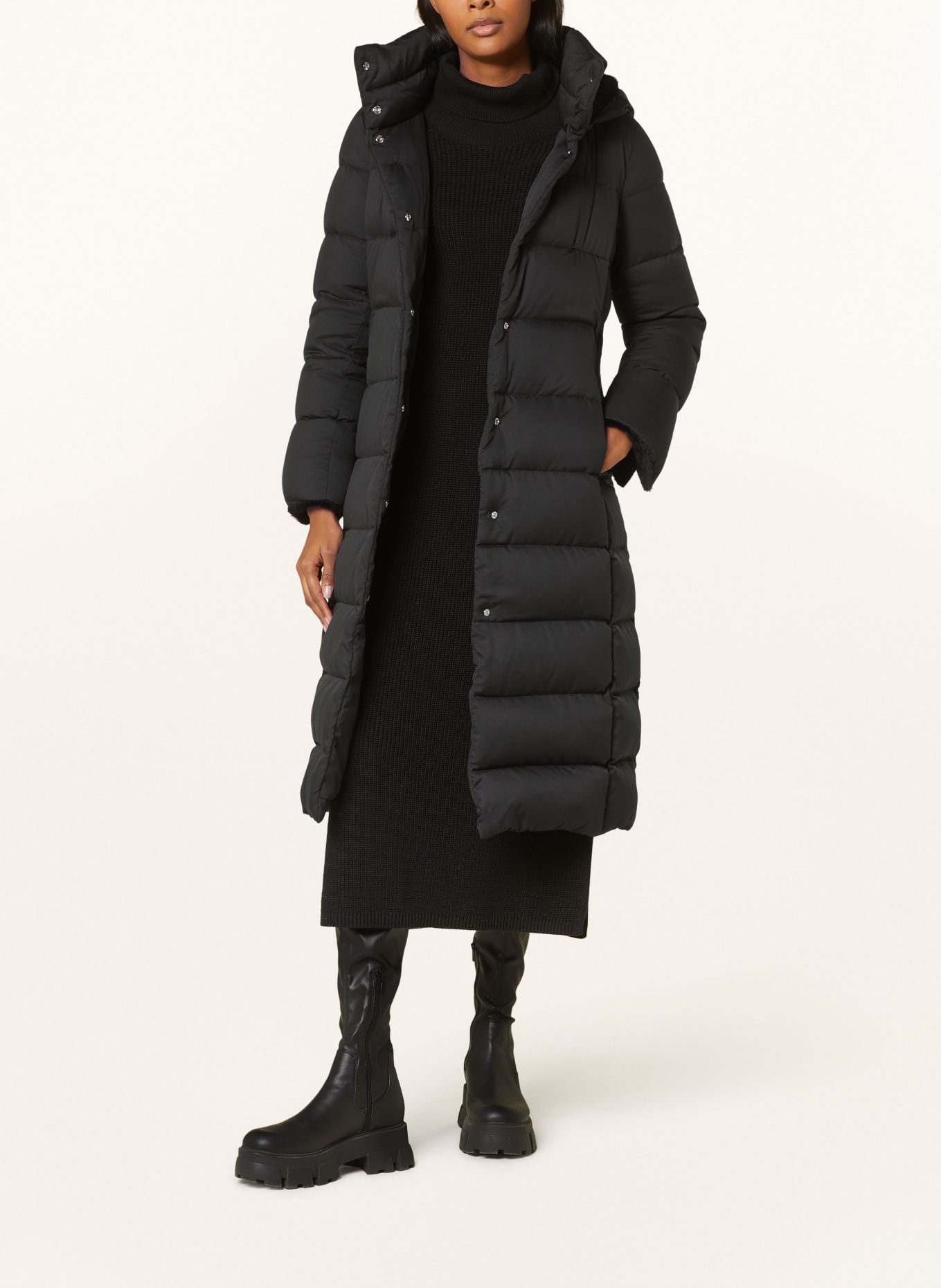 HERNO Péřový kabát s umělou kožešinou, Barva: ČERNÁ (Obrázek 2)