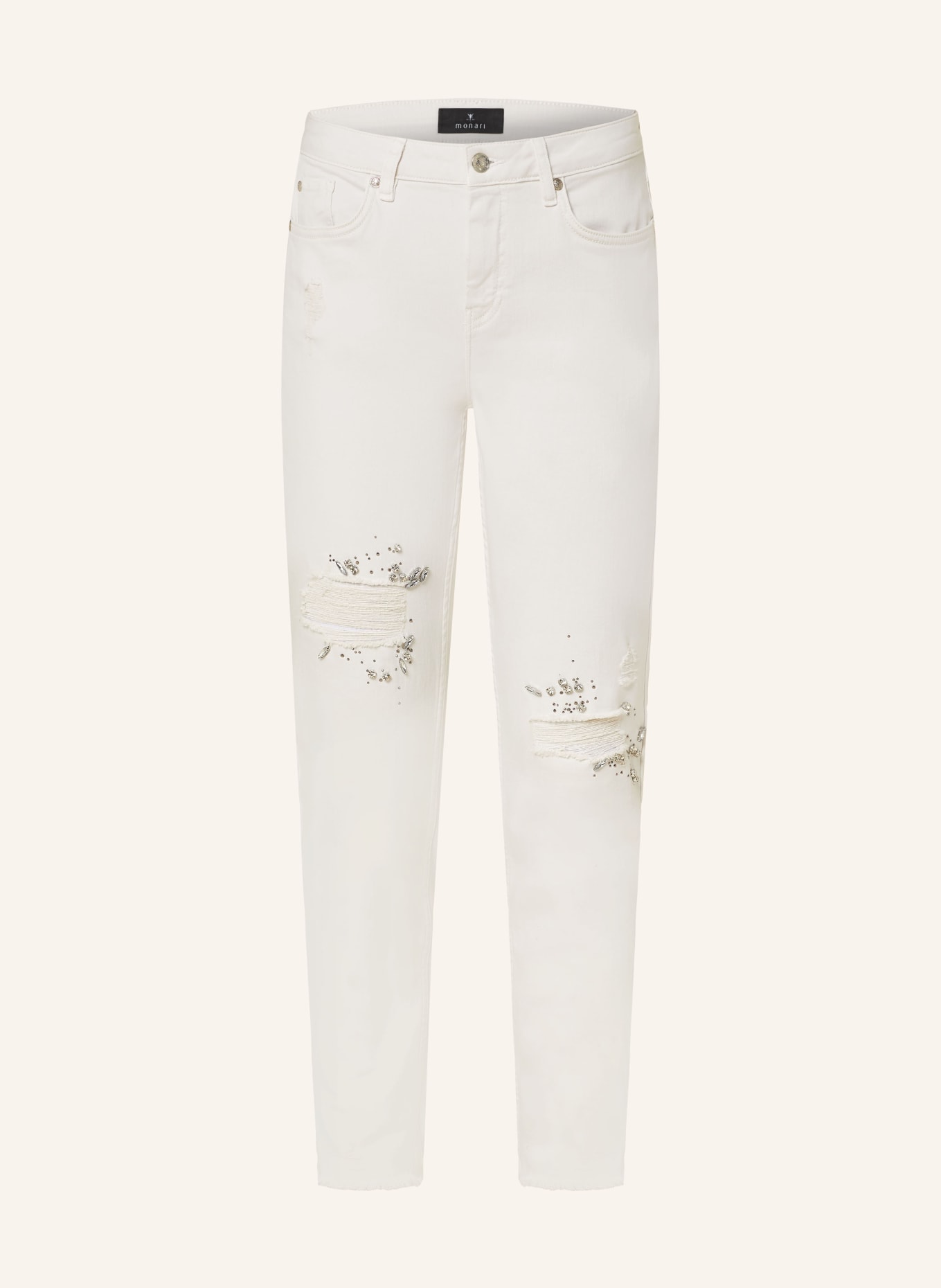 monari Skinny Jeans mit Schmucksteinen, Farbe: HELLGRAU (Bild 1)