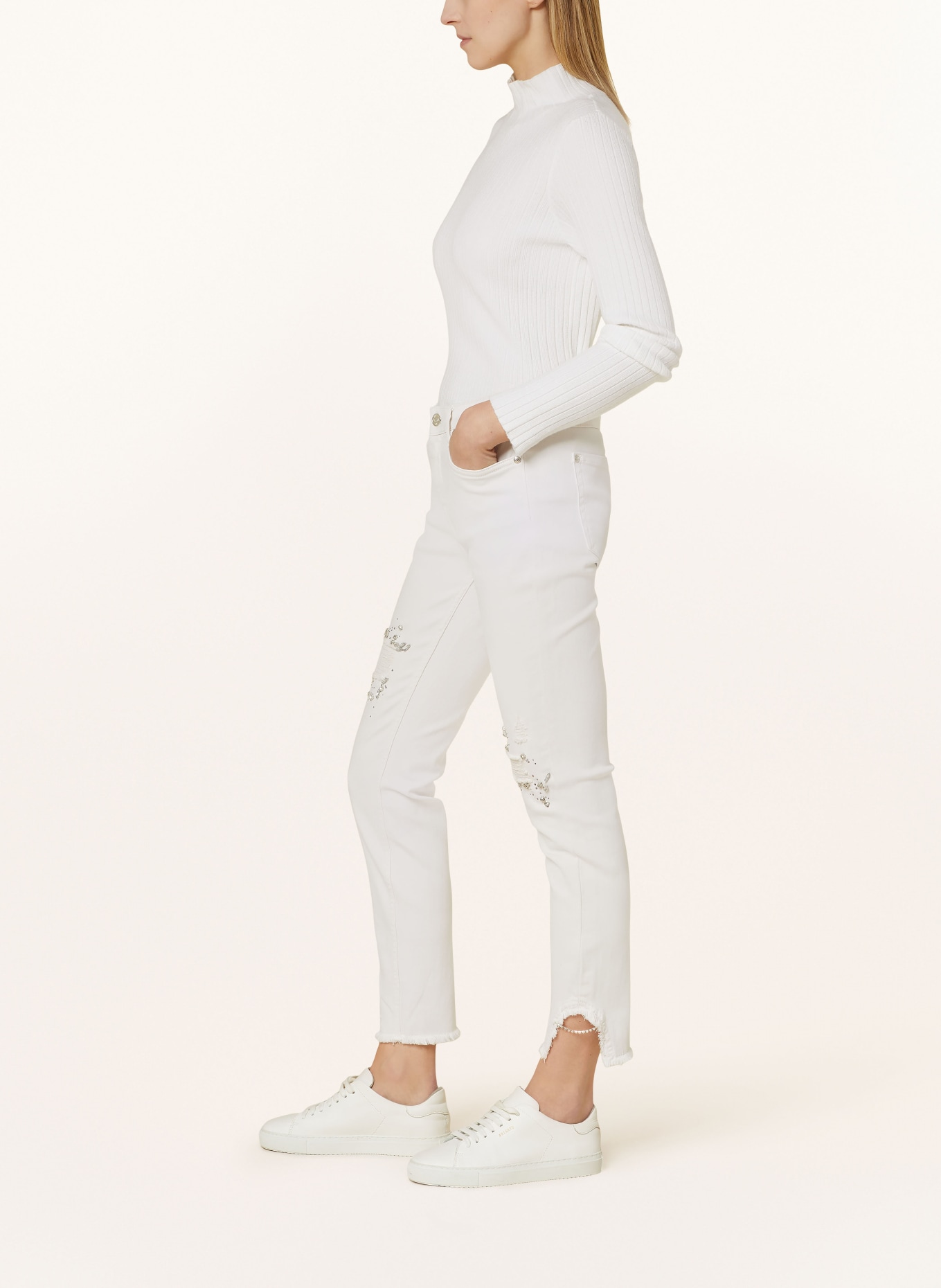 monari Skinny Jeans mit Schmucksteinen, Farbe: HELLGRAU (Bild 4)