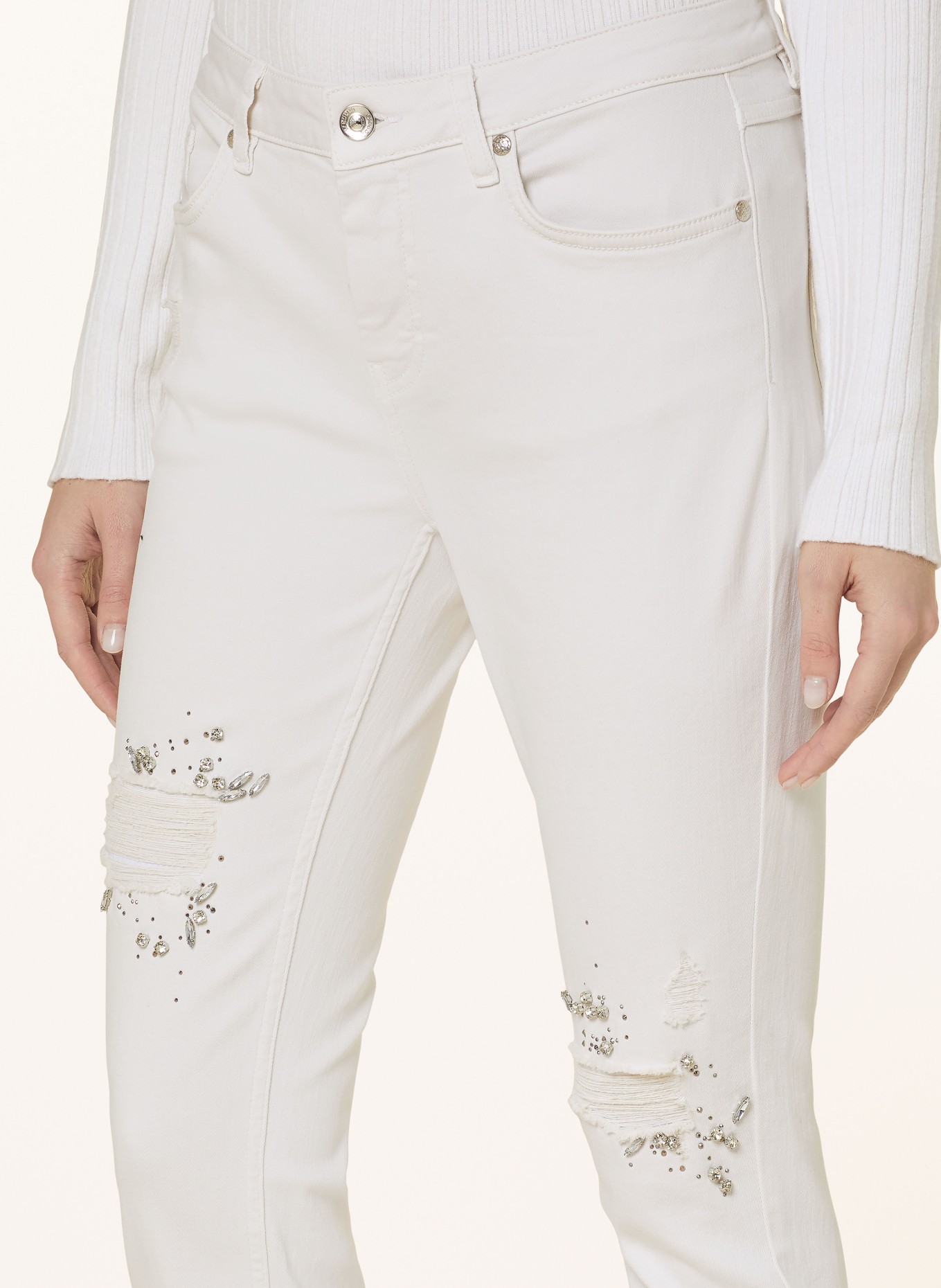 monari Skinny Jeans mit Schmucksteinen, Farbe: HELLGRAU (Bild 5)