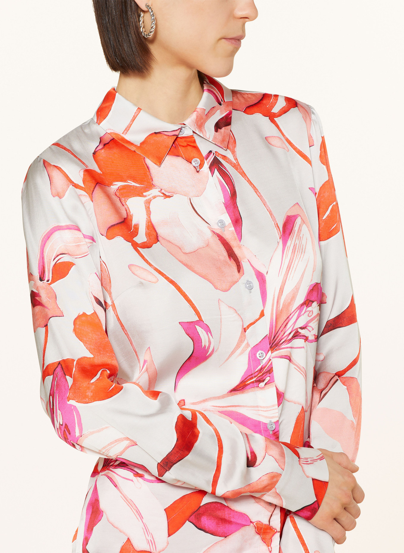 monari Satin shirt blouse, Color: LIGHT GRAY/ ORANGE/ PINK (Image 4)