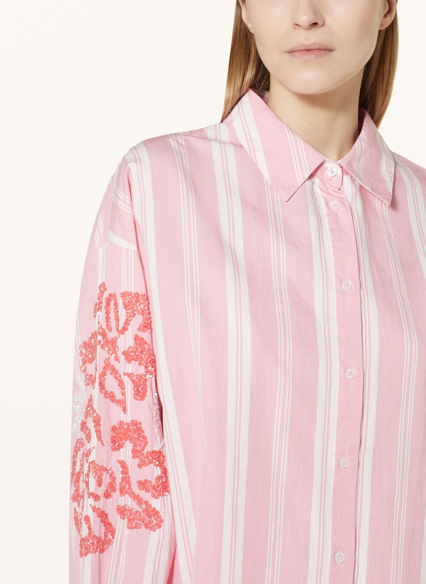 monari Shirt blouse with sequins, Color: PINK/ WHITE (Image 4)