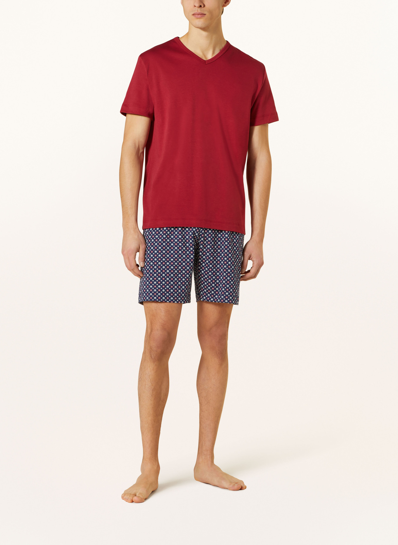 mey Pajama shorts TIE MINIMAL series, Color: BLUE/ DARK RED/ WHITE (Image 2)