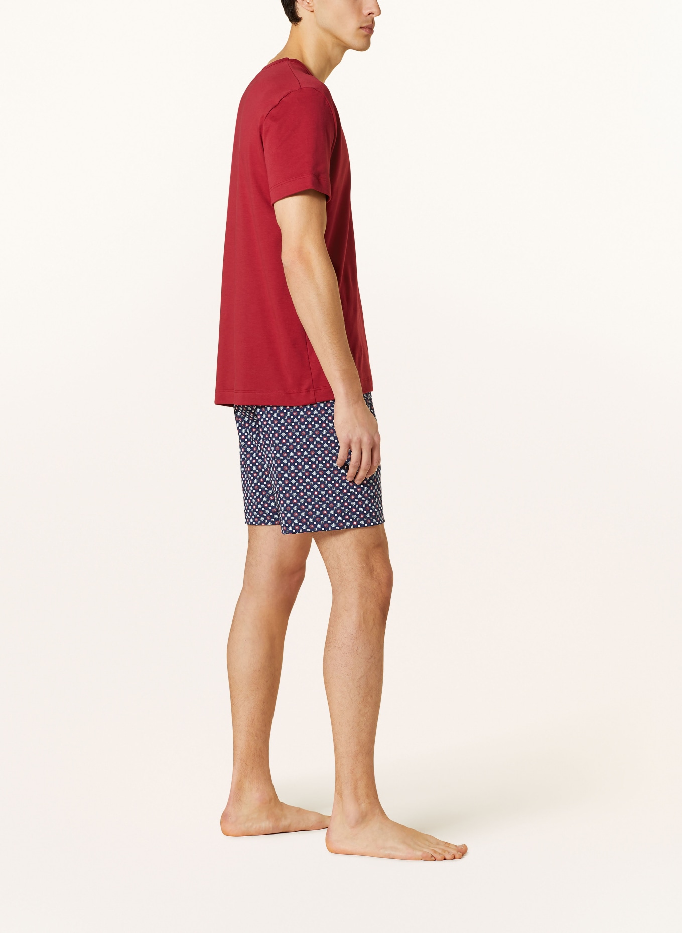 mey Pajama shorts TIE MINIMAL series, Color: BLUE/ DARK RED/ WHITE (Image 4)