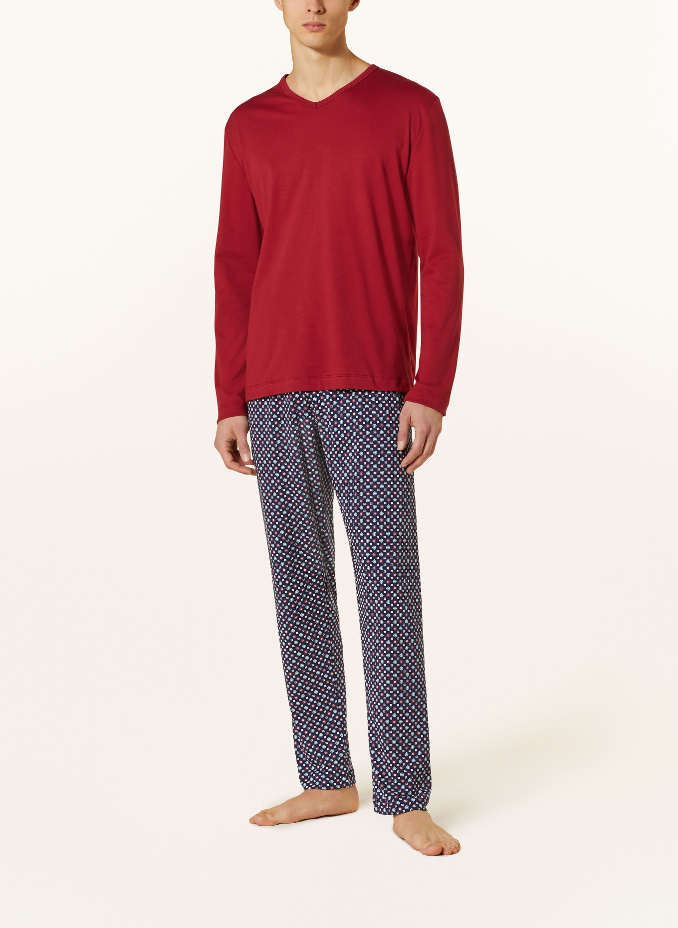 mey Pajama pants TIE MINIMAL series, Color: DARK BLUE/ DARK RED/ WHITE (Image 2)
