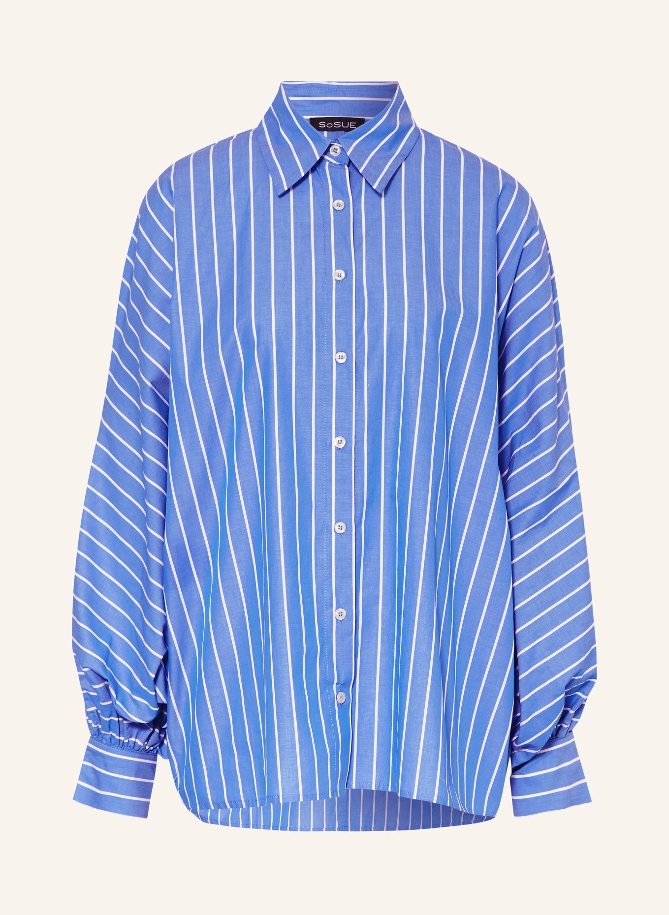SoSUE Oversized shirt blouse ANTONIA with glitter thread, Color: BLUE/ WHITE/ SILVER (Image 1)