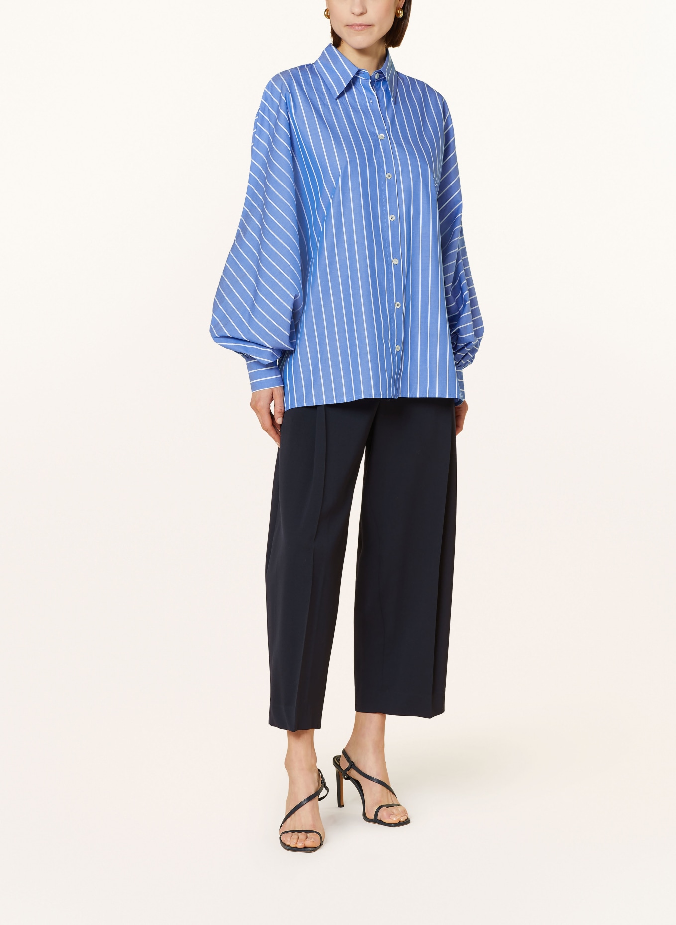 SoSUE Oversized shirt blouse ANTONIA with glitter thread, Color: BLUE/ WHITE/ SILVER (Image 2)