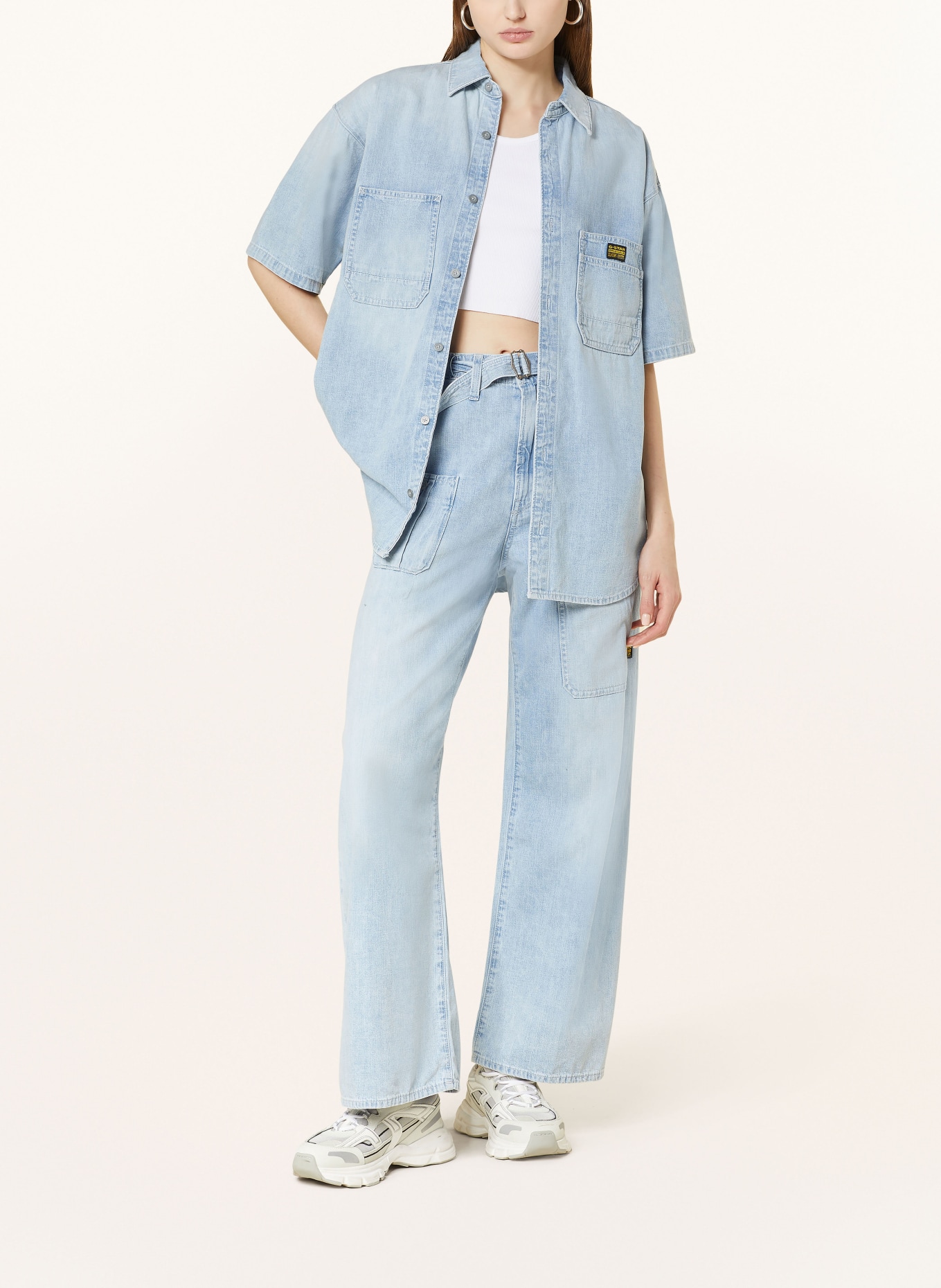 G-Star RAW Oversized denim blouse with 3/4 sleeves, Color: LIGHT BLUE (Image 2)