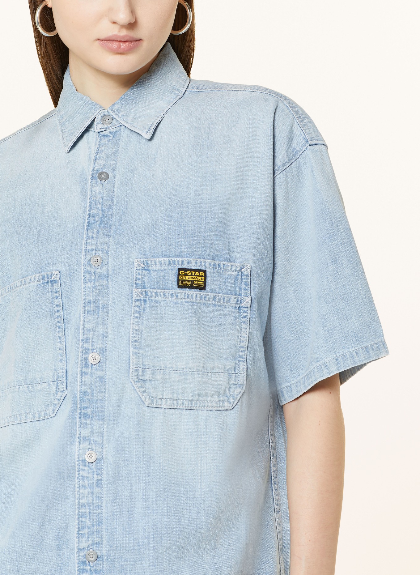 G-Star RAW Oversized denim blouse with 3/4 sleeves, Color: LIGHT BLUE (Image 4)