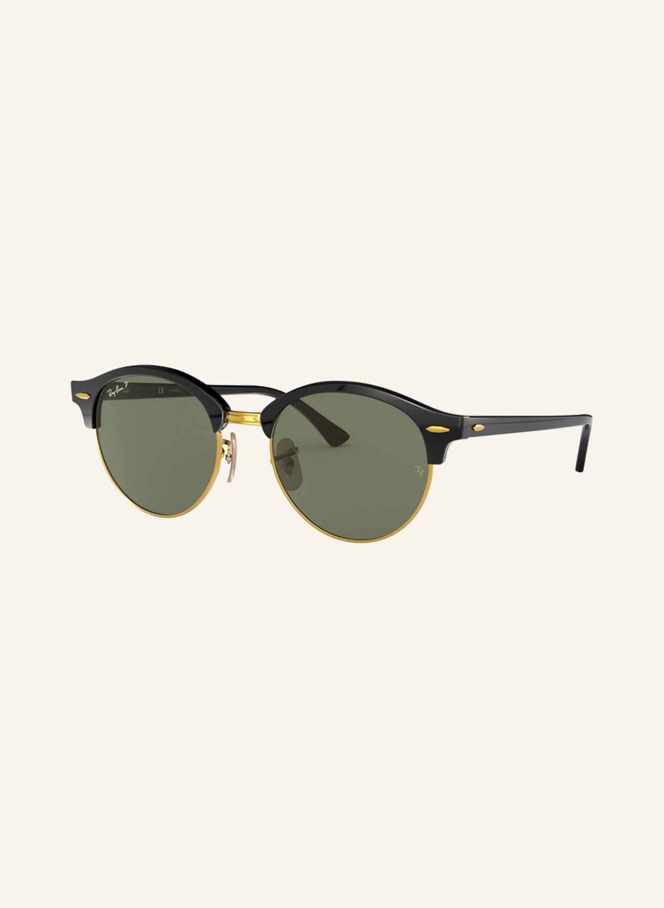 Ray-Ban Sunglasses RB4246 CLUBROUND, Color: 901/58 - BLACK/ GOLD/ GREEN POLARIZED (Image 1)
