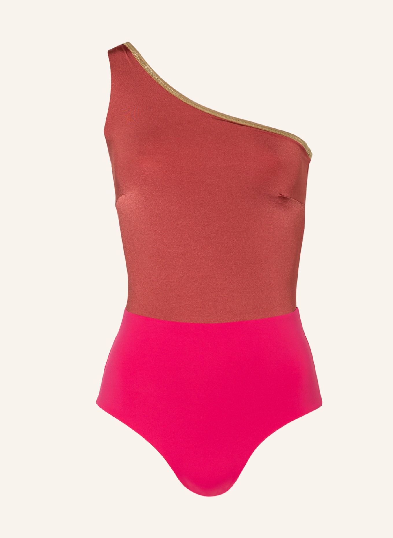 MYMARINI One-shoulder reversible swimsuit SHINE , Color: PINK/ LIGHT RED (Image 1)