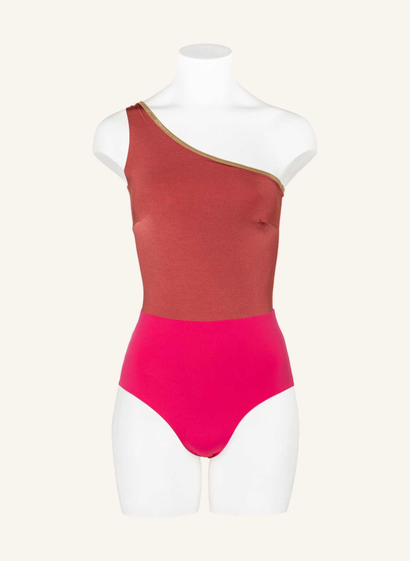 MYMARINI One-shoulder reversible swimsuit SHINE , Color: PINK/ LIGHT RED (Image 2)