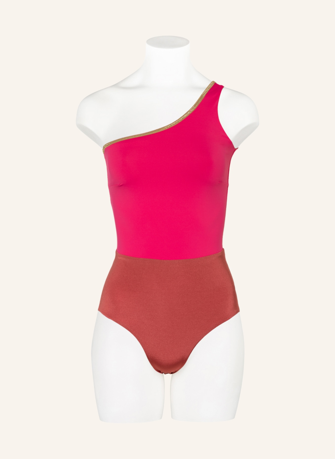 MYMARINI One-shoulder reversible swimsuit SHINE , Color: PINK/ LIGHT RED (Image 4)