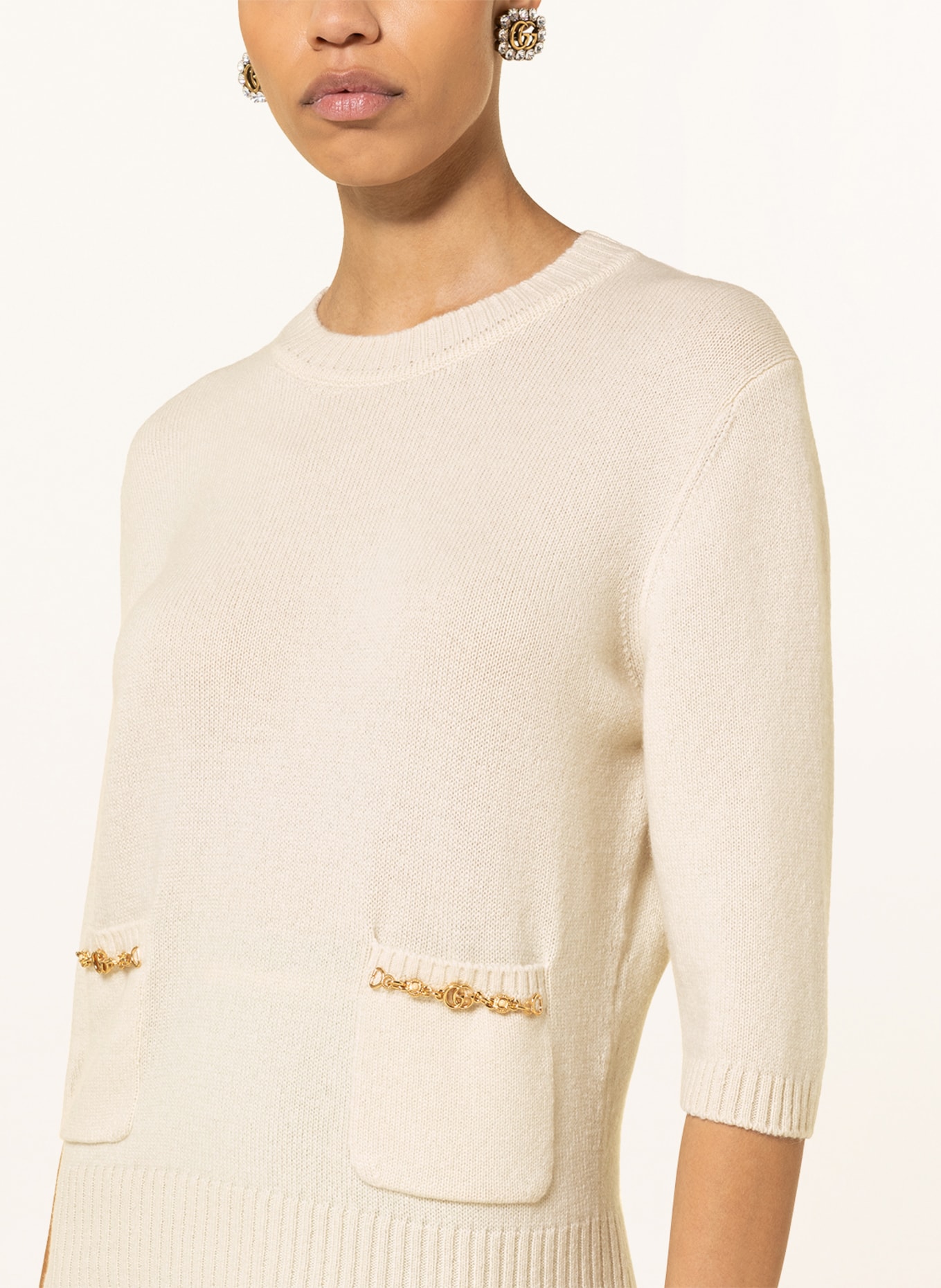GUCCI Cashmere pullover with 3/4 sleeve, Color: WHITE (Image 4)