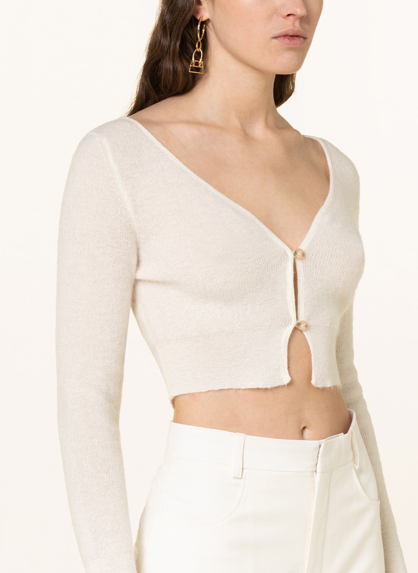 JACQUEMUS Cropped cardigan with mohair, Color: WHITE (Image 4)