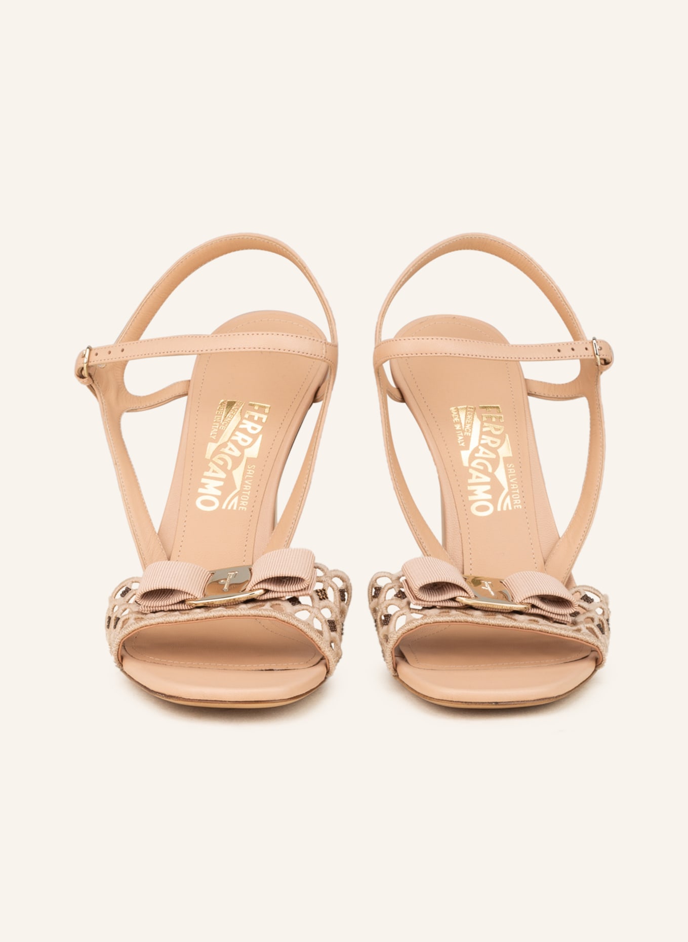 FERRAGAMO Sandals VARA with decorative gems and lace, Color: BEIGE (Image 3)