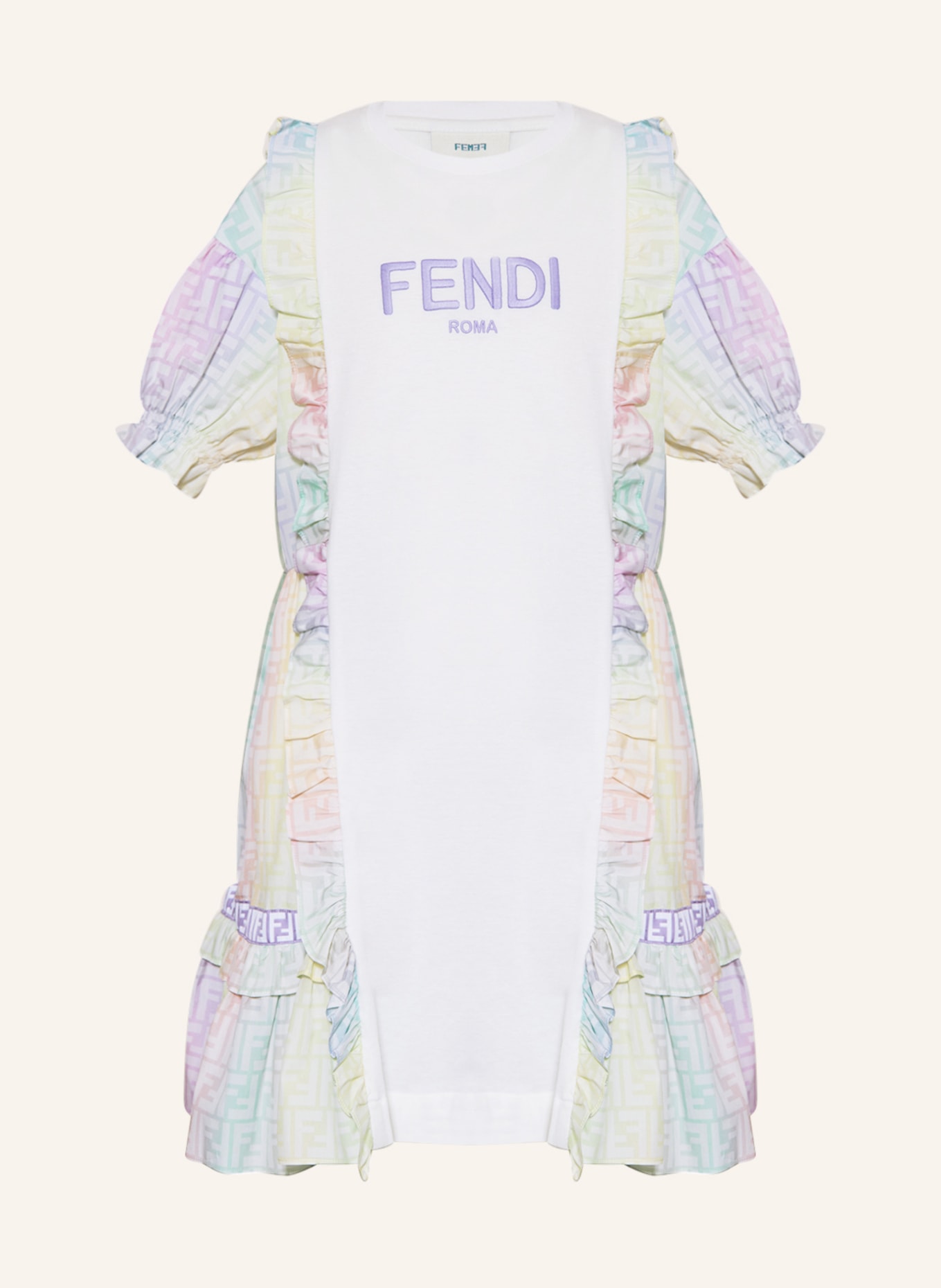 FENDI Kleid im Materialmix, Farbe: WEISS/ ROSA/ GELB (Bild 1)