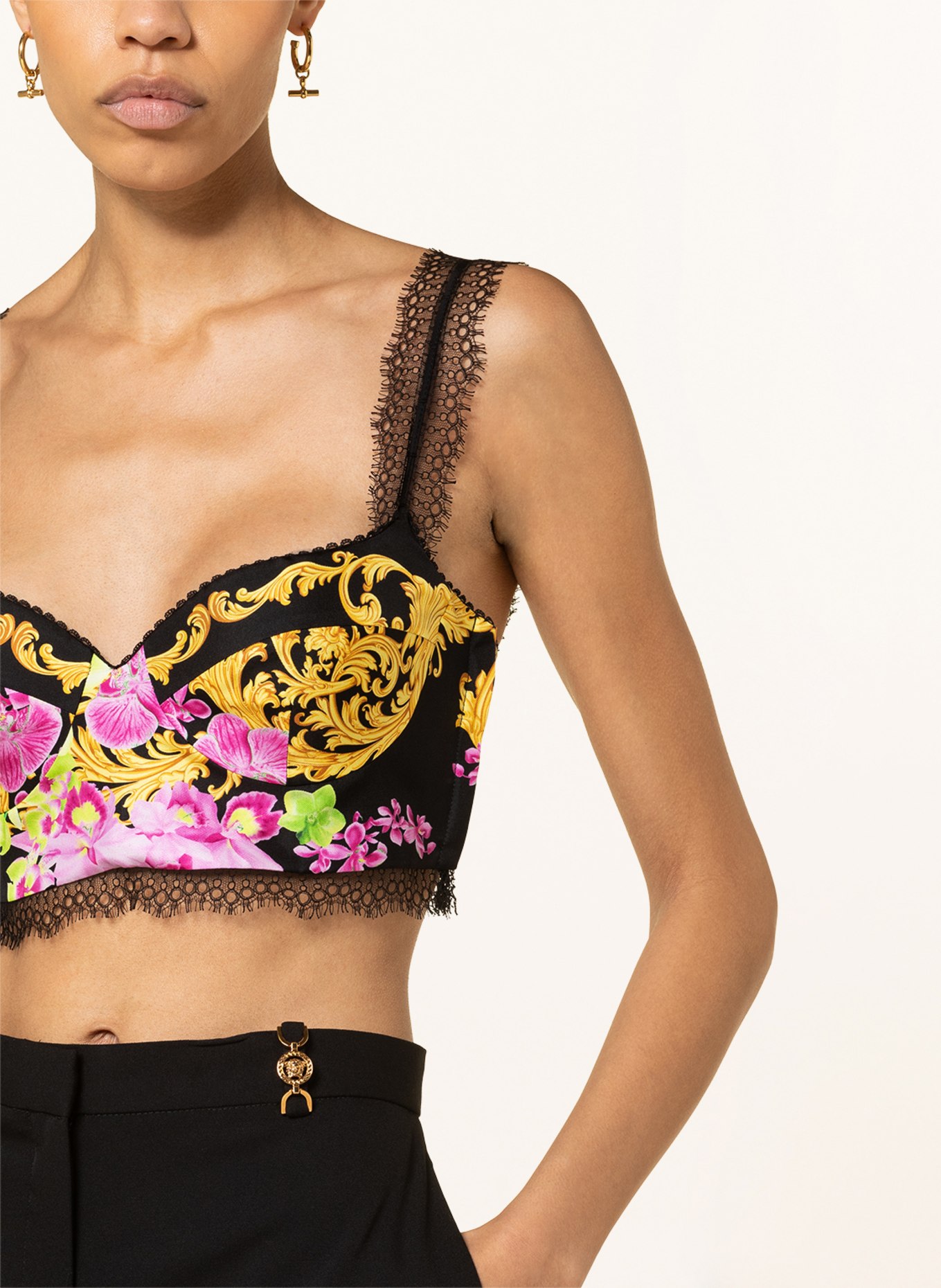 VERSACE Cropped top made of silk with lace, Color: BLACK/ YELLOW/ PINK (Image 4)