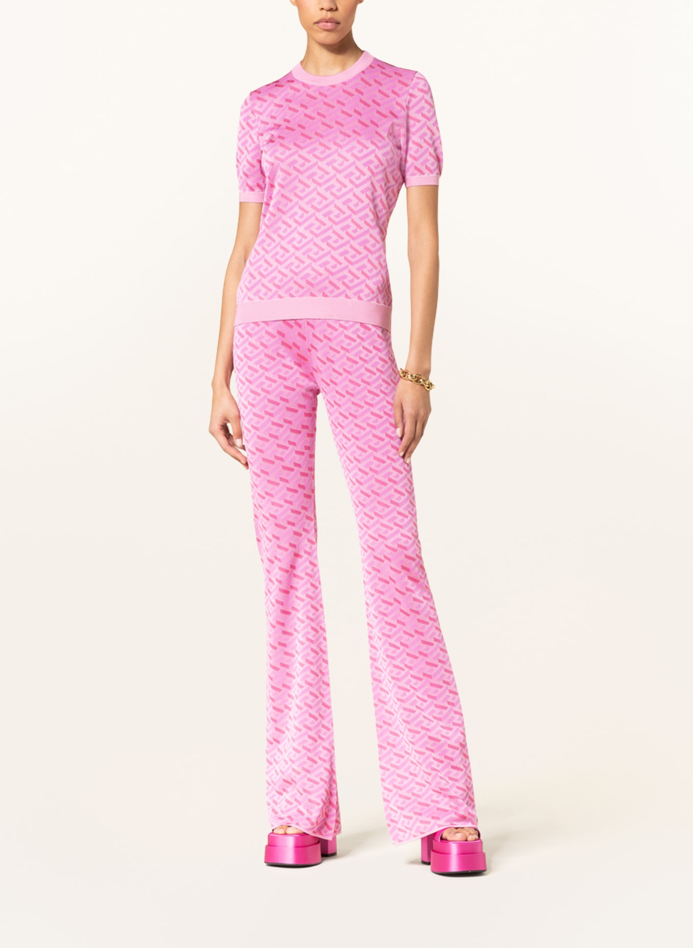 VERSACE Knit trousers LA GRECA with silk, Color: PINK/ FUCHSIA/ LIGHT PINK (Image 2)