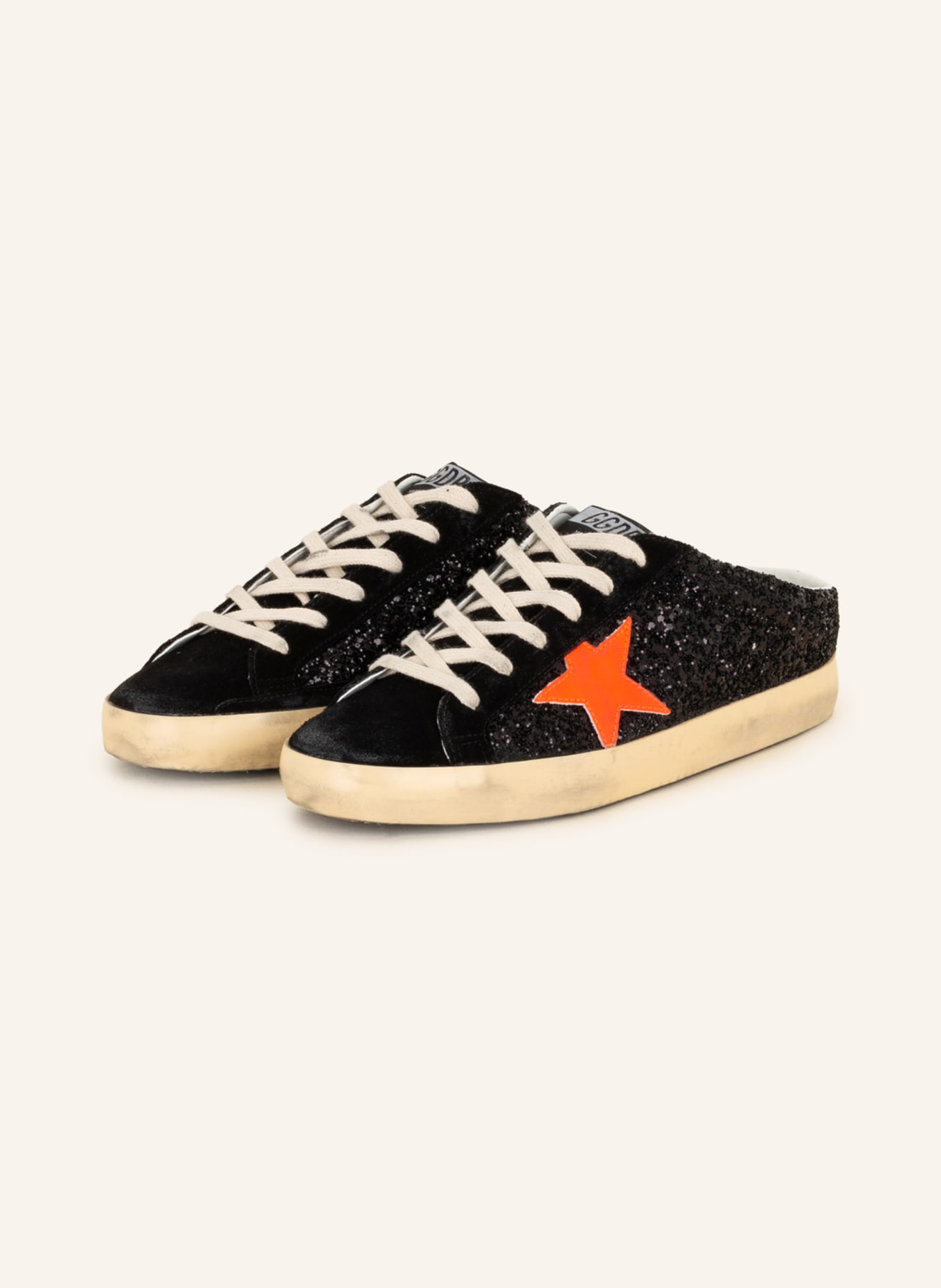 GOLDEN GOOSE Slip-on sneakers SUPER-STAR SABOT, Color: BLACK/ NEON RED (Image 1)
