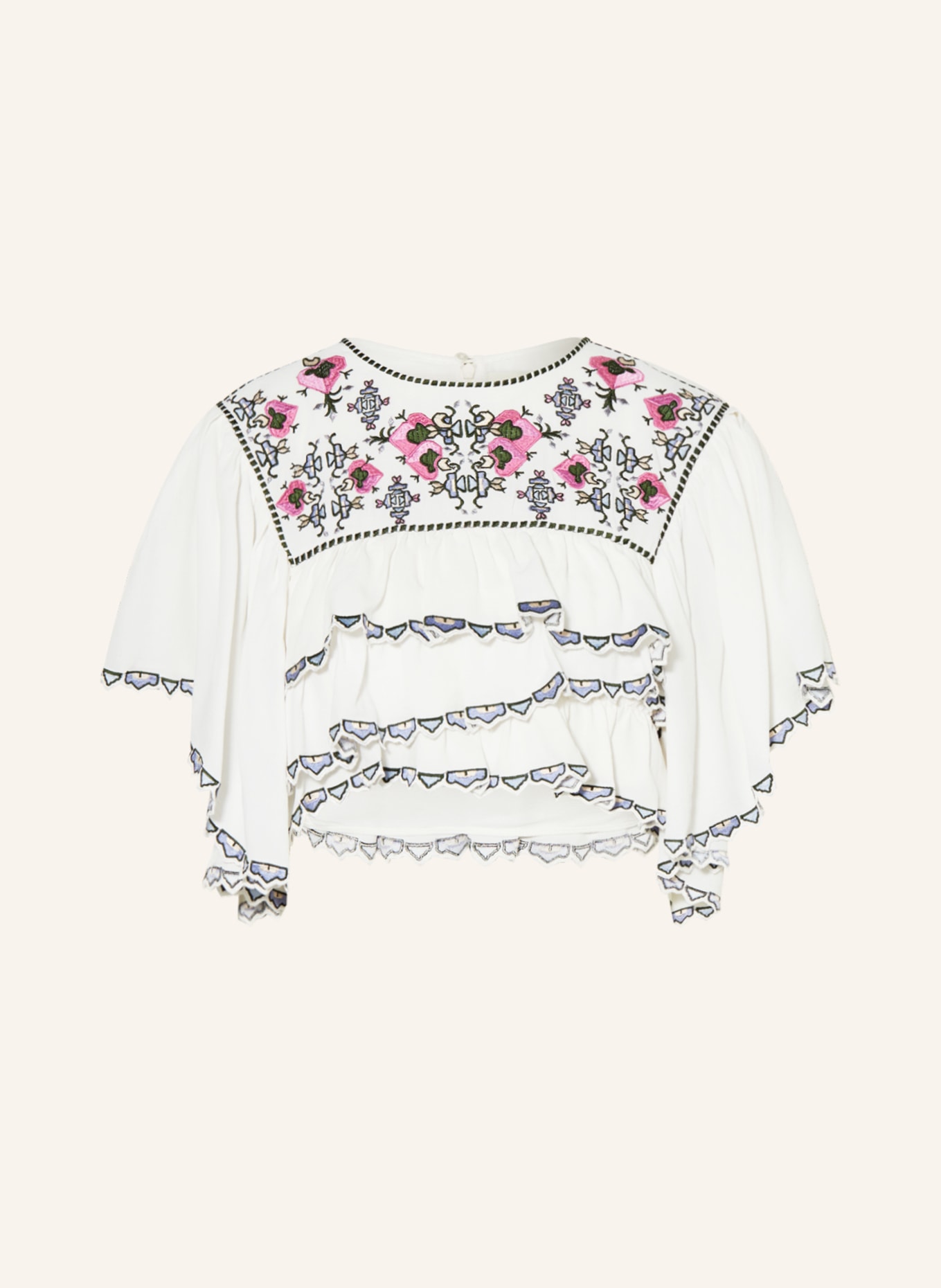 ISABEL MARANT Cropped shirt blouse SANA with ruffles and embroidery, Color: WHITE/ PURPLE/ GREEN (Image 1)