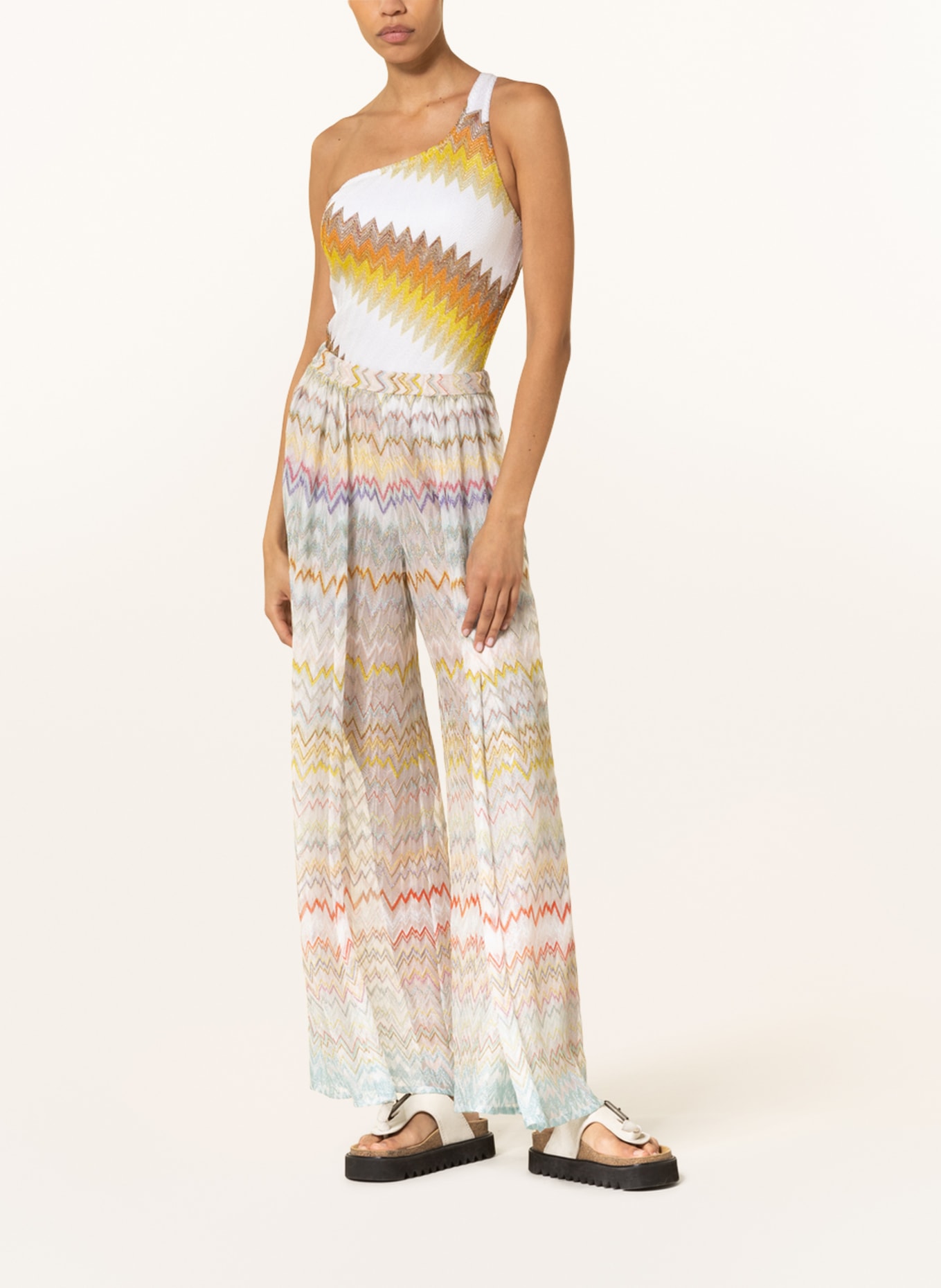 MISSONI Wide leg trousers with glitter thread, Color: WHITE/ PURPLE/ YELLOW (Image 2)