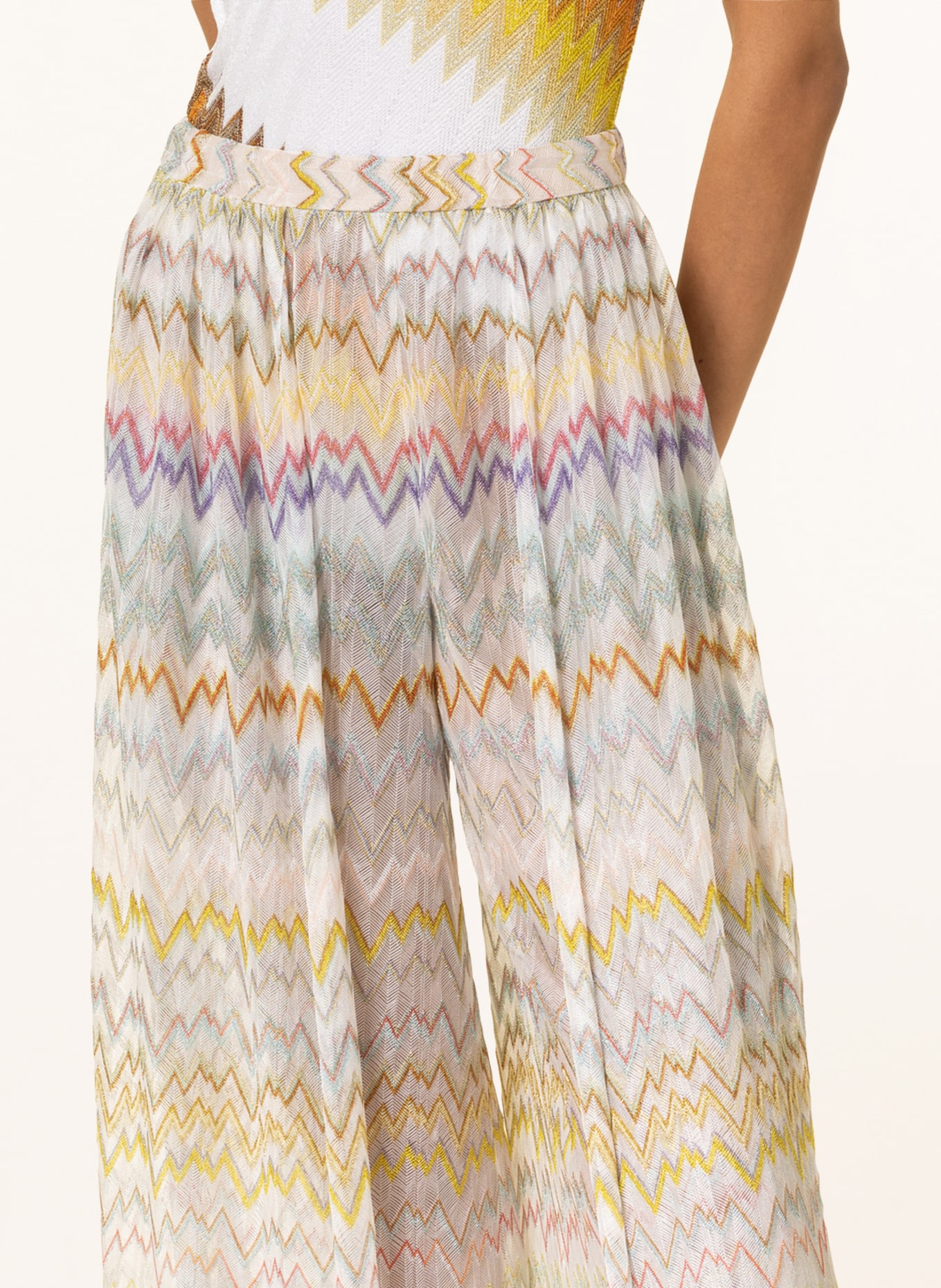 MISSONI Wide leg trousers with glitter thread, Color: WHITE/ PURPLE/ YELLOW (Image 5)