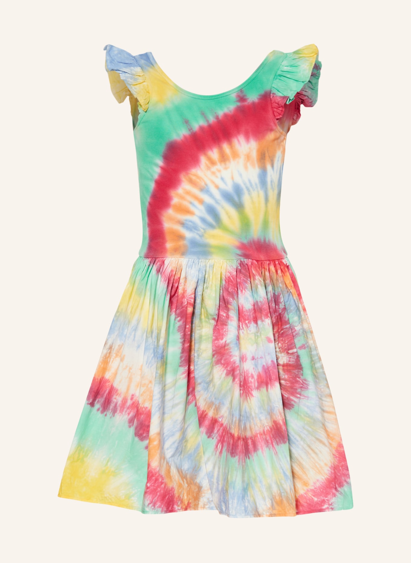 molo Sukienka CLOUDIA z mieszanki materiałów z falbankami, Kolor: JASNOZIELONY/ MOCNORÓŻOWY/ JASNONIEBIESKI (Obrazek 1)
