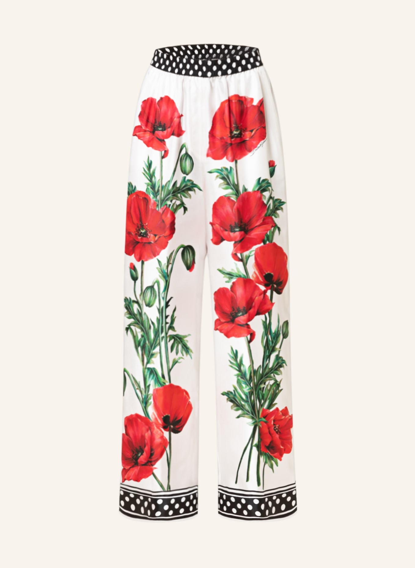 DOLCE & GABBANA Wide leg trousers made of silk, Color: WHITE/ BLACK/ RED (Image 1)