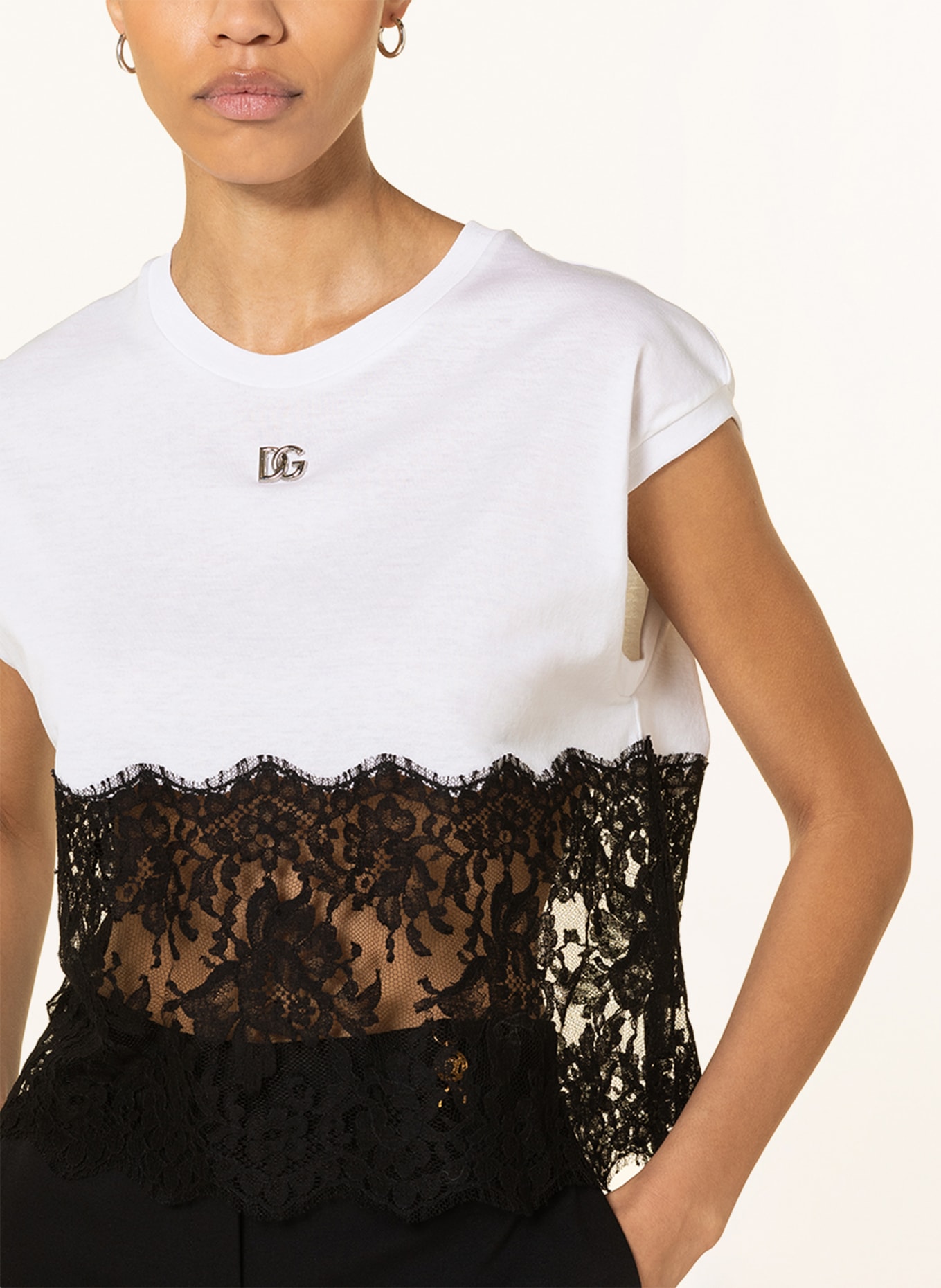 DOLCE & GABBANA Top with lace, Color: WHITE/ BLACK (Image 4)
