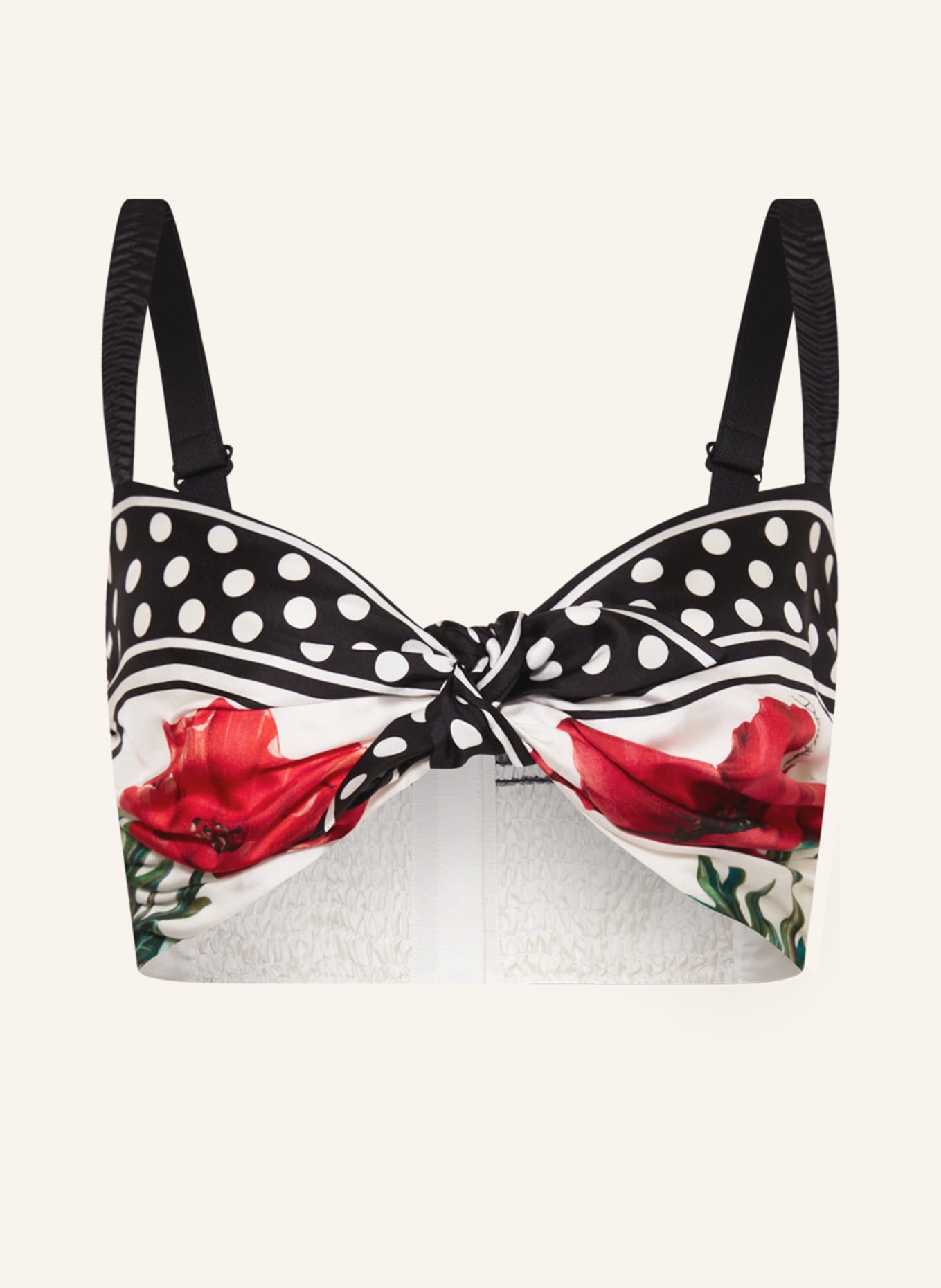 DOLCE & GABBANA Cropped top made of silk, Color: BLACK/ WHITE/ RED (Image 1)