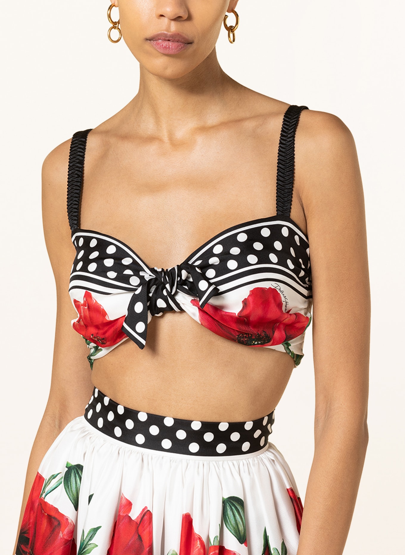 DOLCE & GABBANA Cropped top made of silk, Color: BLACK/ WHITE/ RED (Image 4)