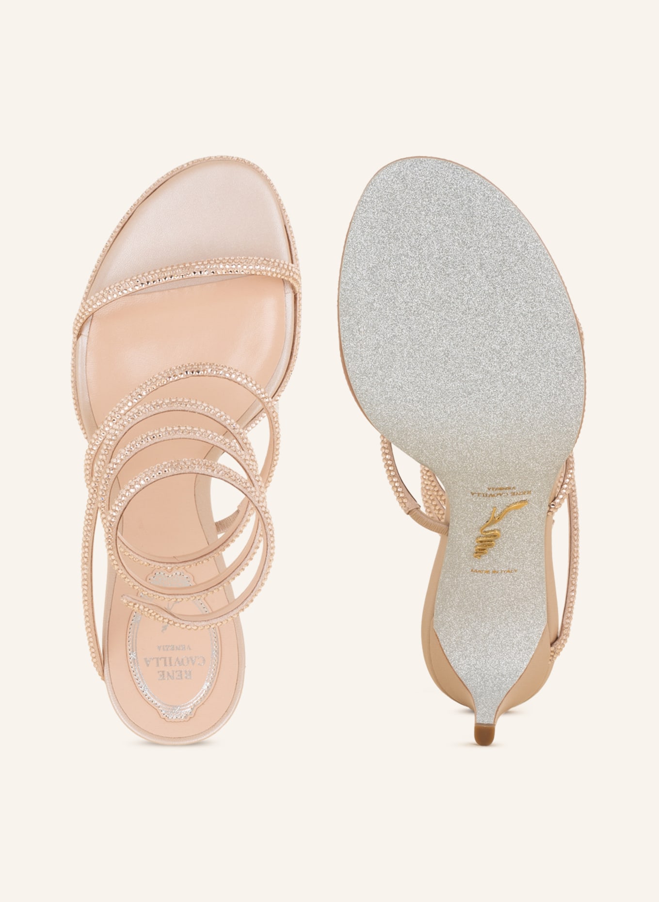 RENE CAOVILLA Sandály s ozdobnými kamínky, Barva: NUDE (Obrázek 5)