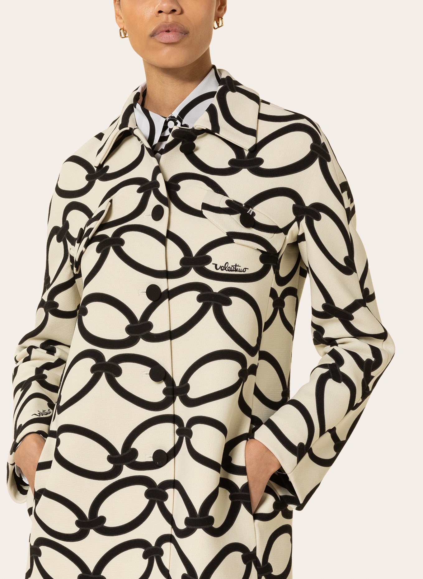 VALENTINO Wool coat with silk, Color: CREAM/ BLACK (Image 4)