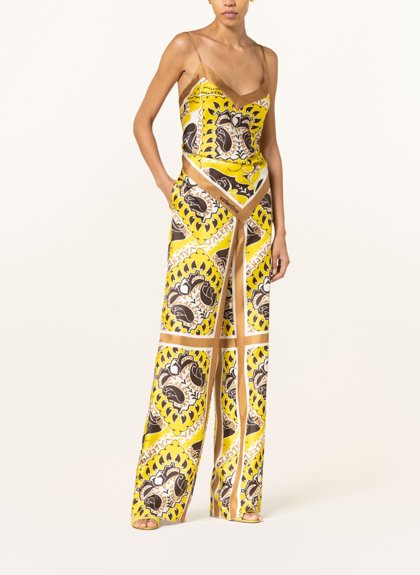VALENTINO Wide leg trousers made of silk, Color: YELLOW/ DARK BROWN/ WHITE (Image 2)