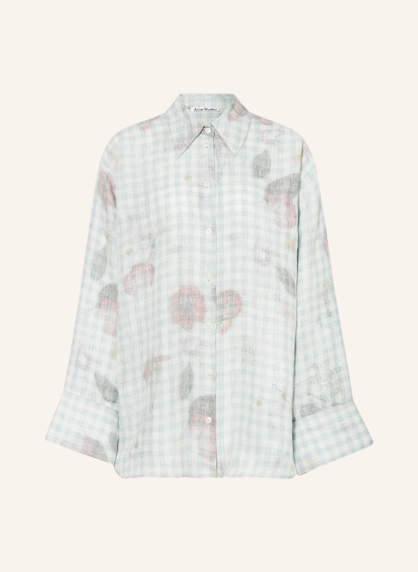 Acne Studios Oversized shirt blouse made of linen, Color: WHITE/ LIGHT GREEN/ FUCHSIA (Image 1)