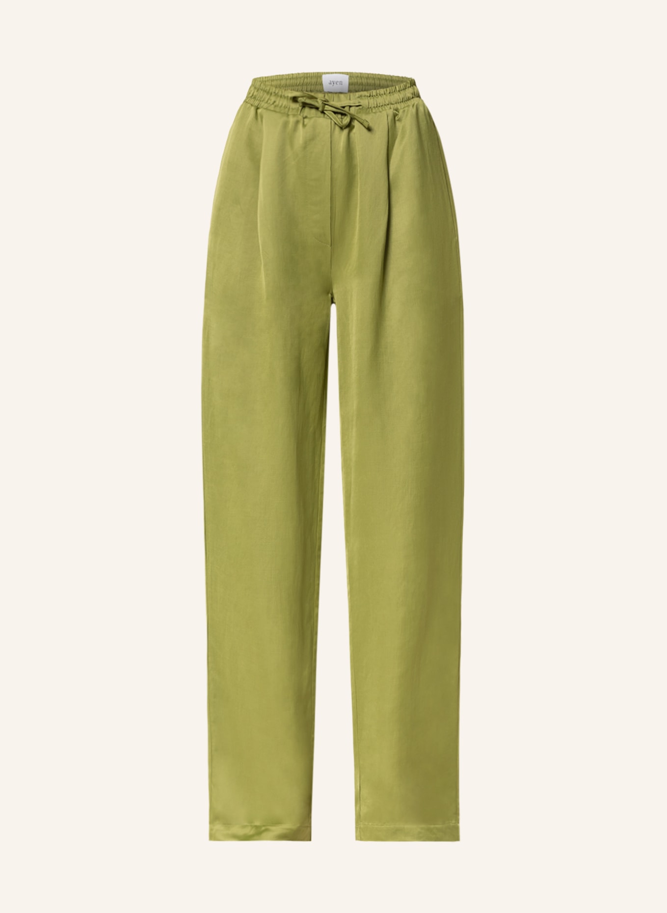 ayen Wide leg trousers with linen, Color: GREEN (Image 1)