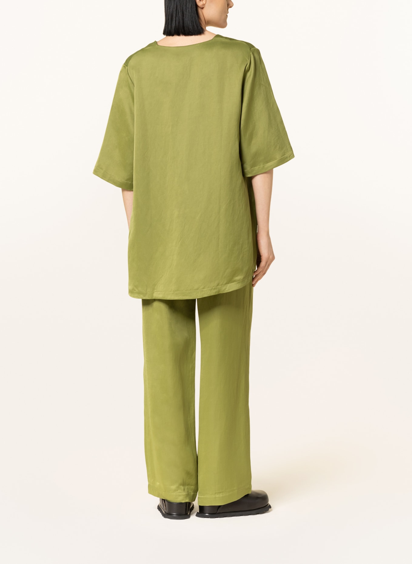 ayen Wide leg trousers with linen, Color: GREEN (Image 4)
